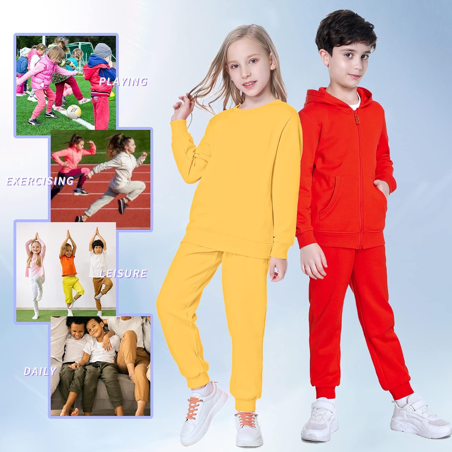 Kid Nation Kids Unisex Soft Brushed Fleece Casual Pull On Jogger Sweatpants with Pockets for Boys or Girls - Image 5