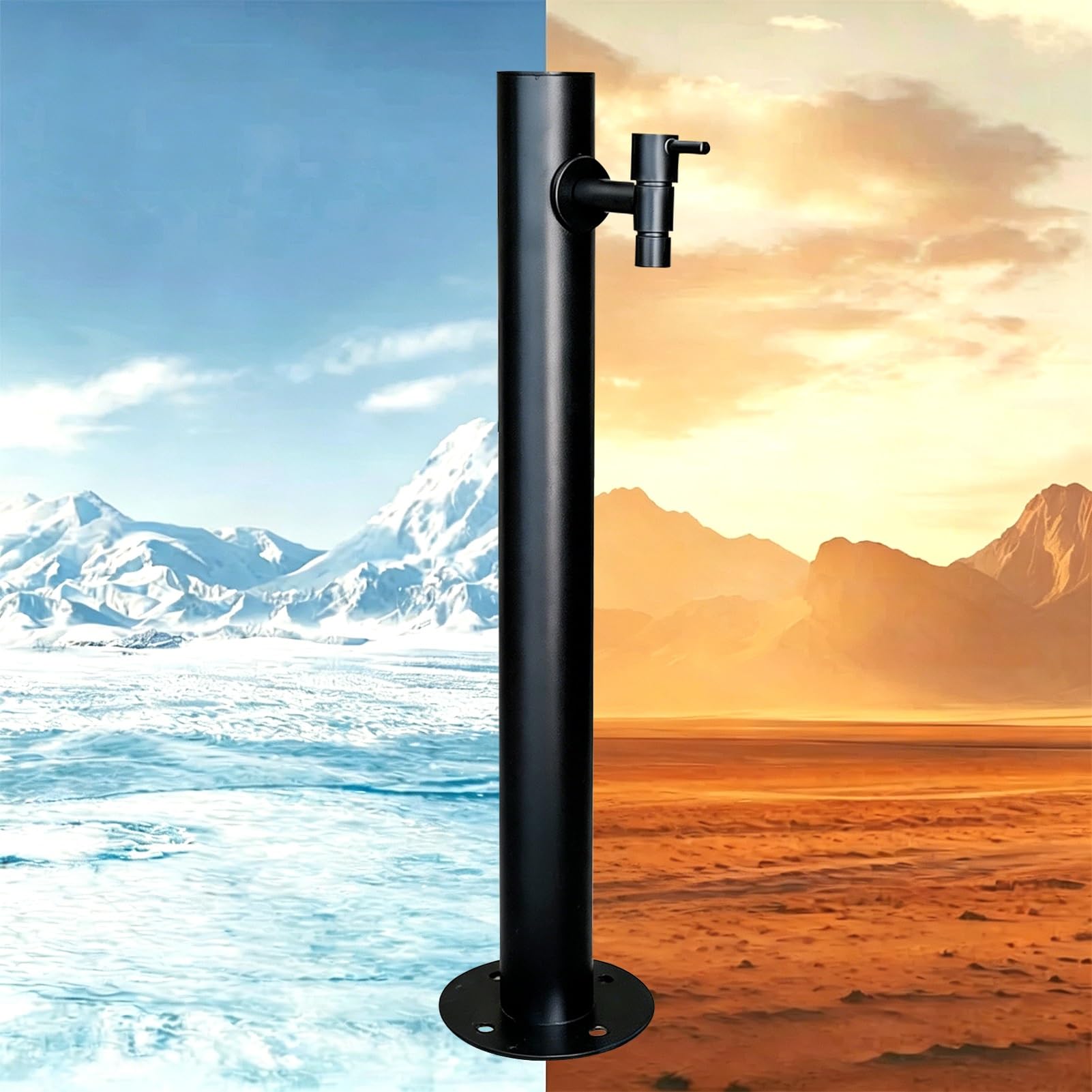 Grifo Exterior Vertical Negro | Columna de Agua de Jardín de Acero Inoxidable 304 | Grifo de Poste Montado en el Suelo Hidrante de Patio Anticongelante para Césped, Jardinería