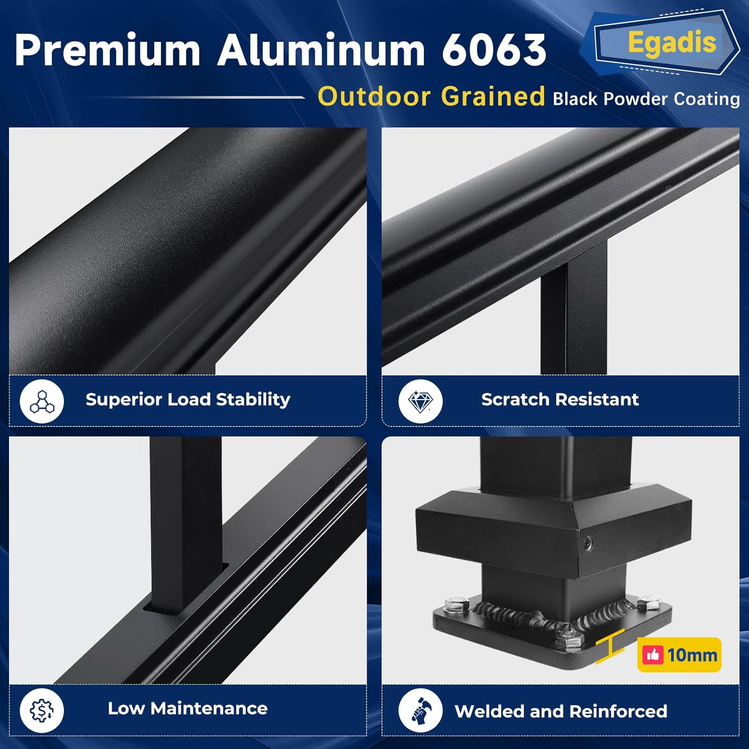 42 in. H x 4 ft. W Porch and Deck Railing Kit, Aluminum Stair Railing Kit, Black Textured Powder-Coat Finish Rail System for Concrete Steps or Wooden Stairs (1 Post, 1 Panel)