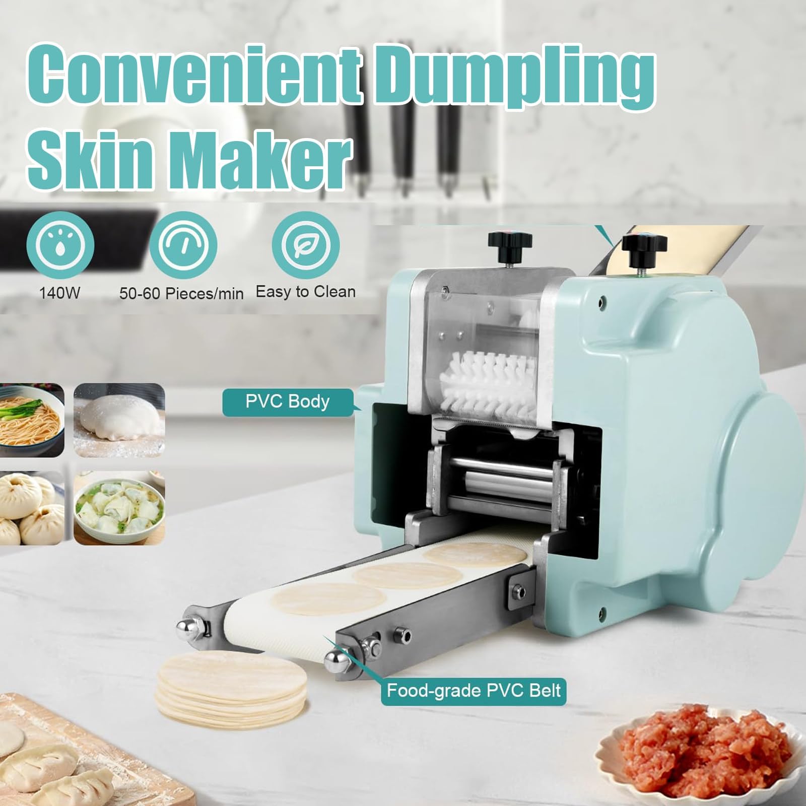 MáQuina EléCtrica Para Hacer Bolas Masa Hervida,MáQuina Comercial Para Envolver Bolas Masa,Molde Redondo 8Cm, MáQuina AutomáTica Procesamiento Masa Para EnvoltoriosWonton,60 Piezas/Min,Blue
