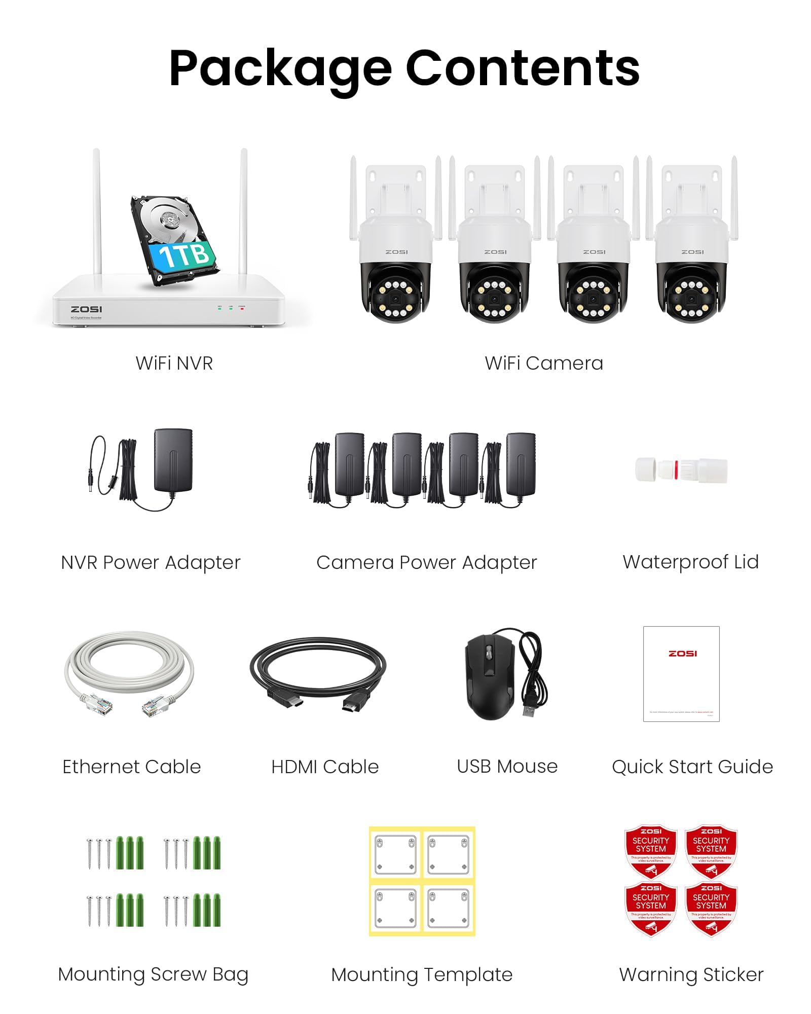 ZOSI 5MP Kit Caméra Surveillance Extérieure WiFi6 PTZ 360° NVR 8CH 1To