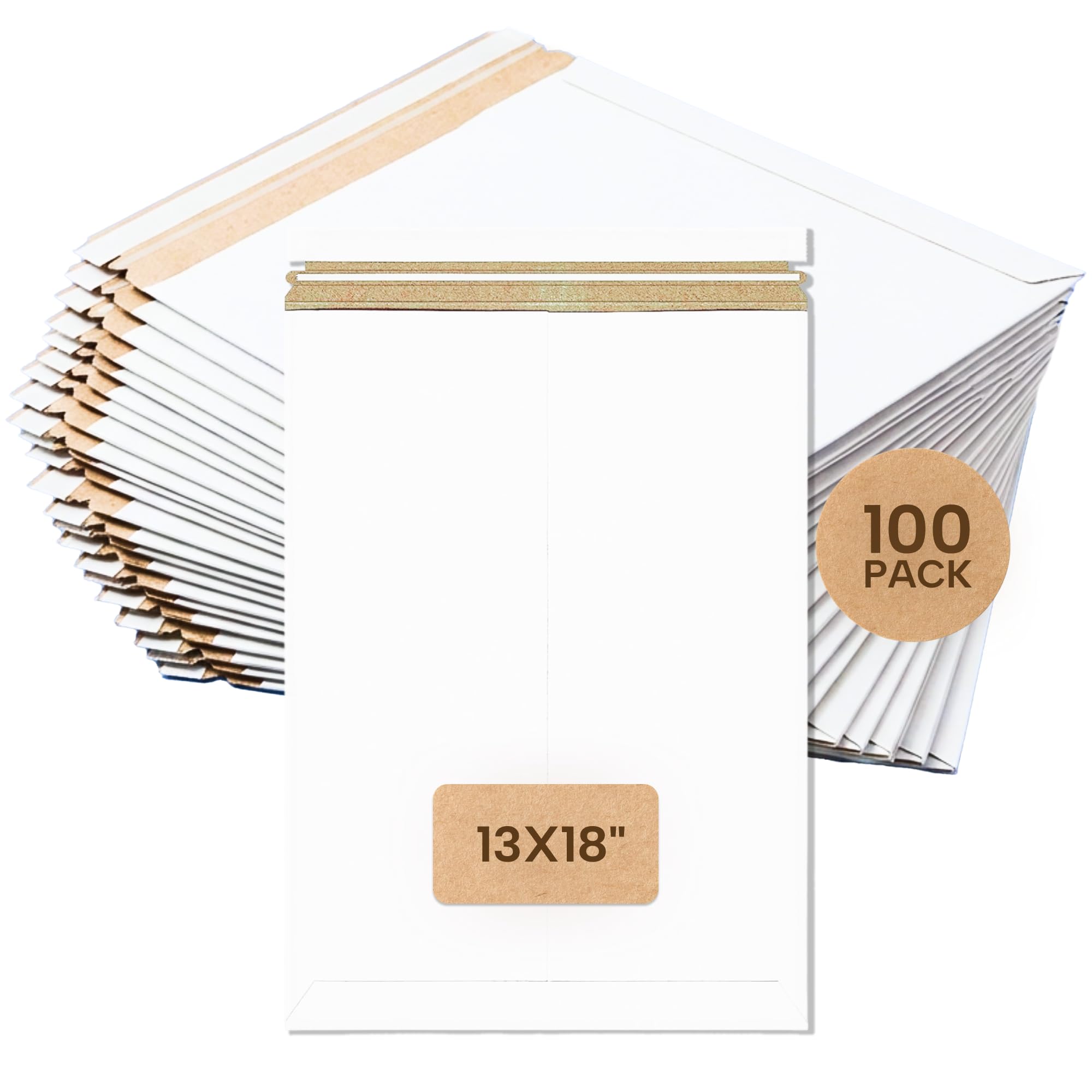 BOX USA Rigid Mailers 13 x 18 (100-Pack) - Cardboard Mailer Envelopes for Posters, Photography Prints, Certificates - Stay Flat