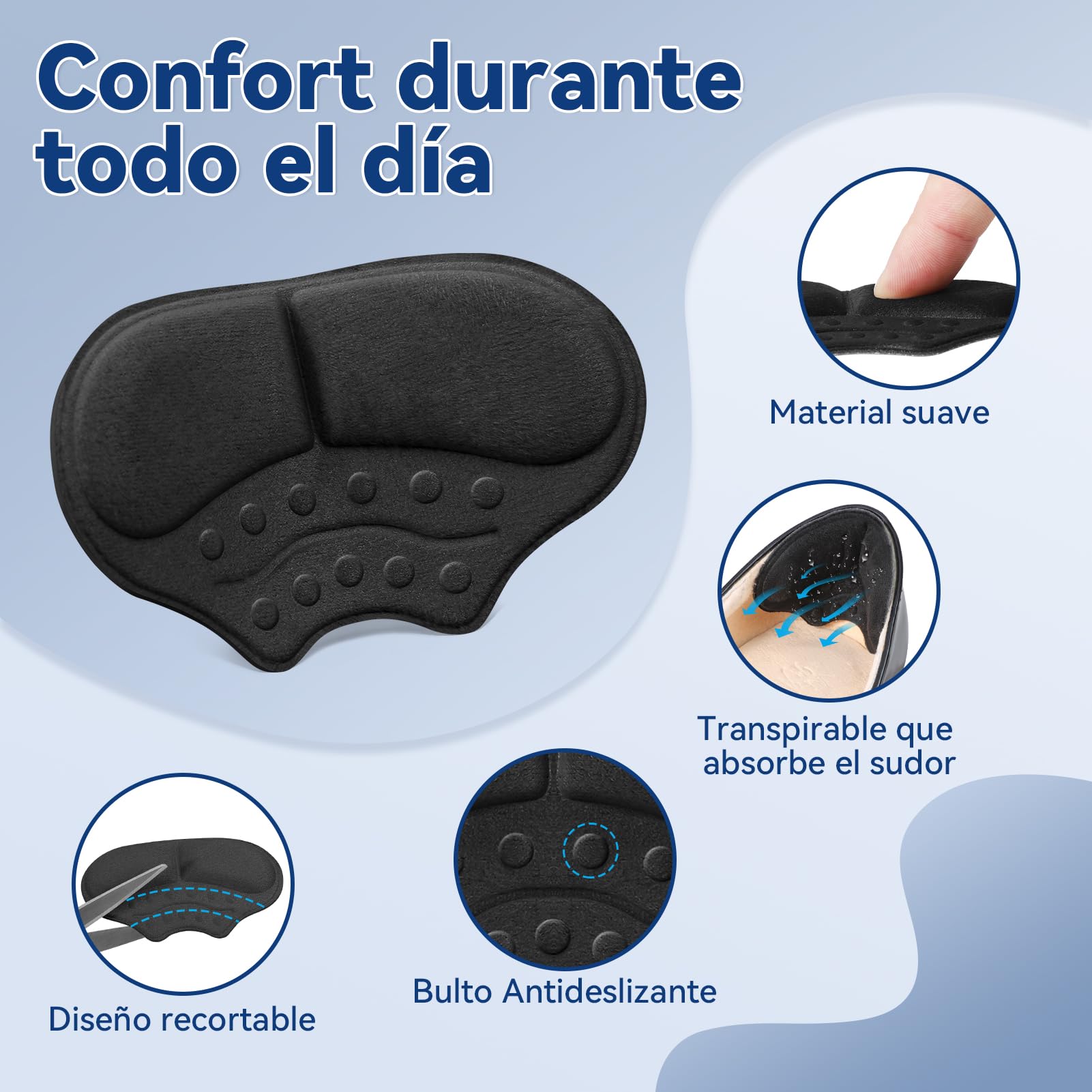 Almohadillas acolchadas para el talón, 3 pares de almohadillas autoadhesivas para zapatos sueltos, almohadillas antideslizantes para zapatos de tacón alto, zapatos de cuero demasiado grandes
