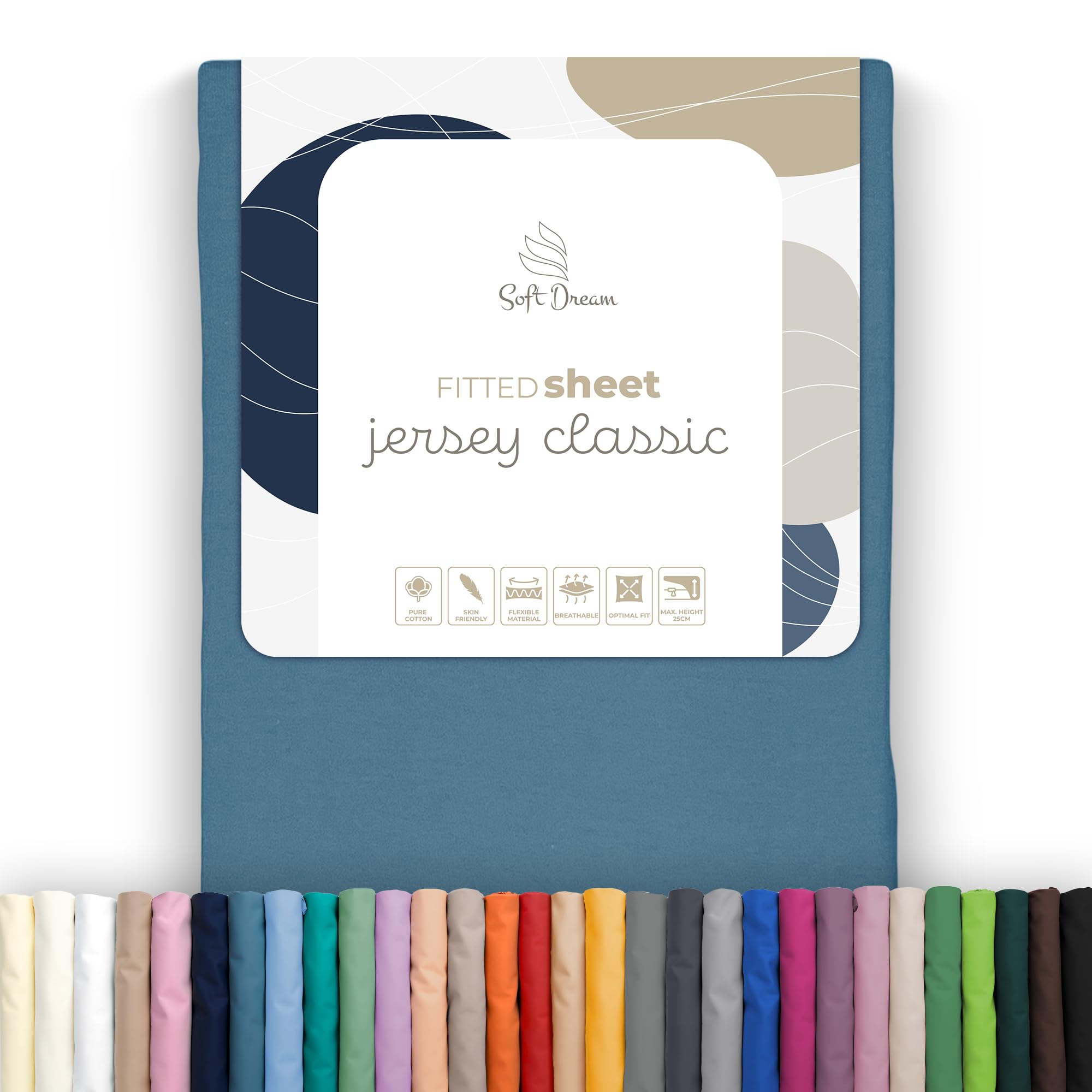 Soft Dream Fitted Sheet 220 x 200 cm 100% Cotton Jersey - Elasticated Edge, 30 cm Bridge I for Mattresses up to 25 cm Height I Oeko-Tex Standard 100, Made in EU - Petrol