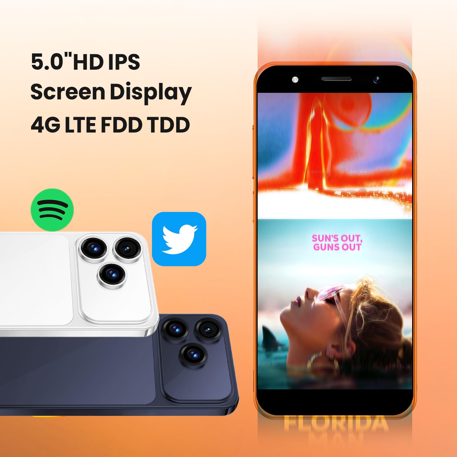 Déverrouillez votre téléphone, écran de 5,0 pouces, 2 Go de RAM + 16 Go de ROM/TF 128 Go, double caméra 2 MP + 2 MP, prise en charge du réseau 4G, double SIM, convient aux débutants (bleu