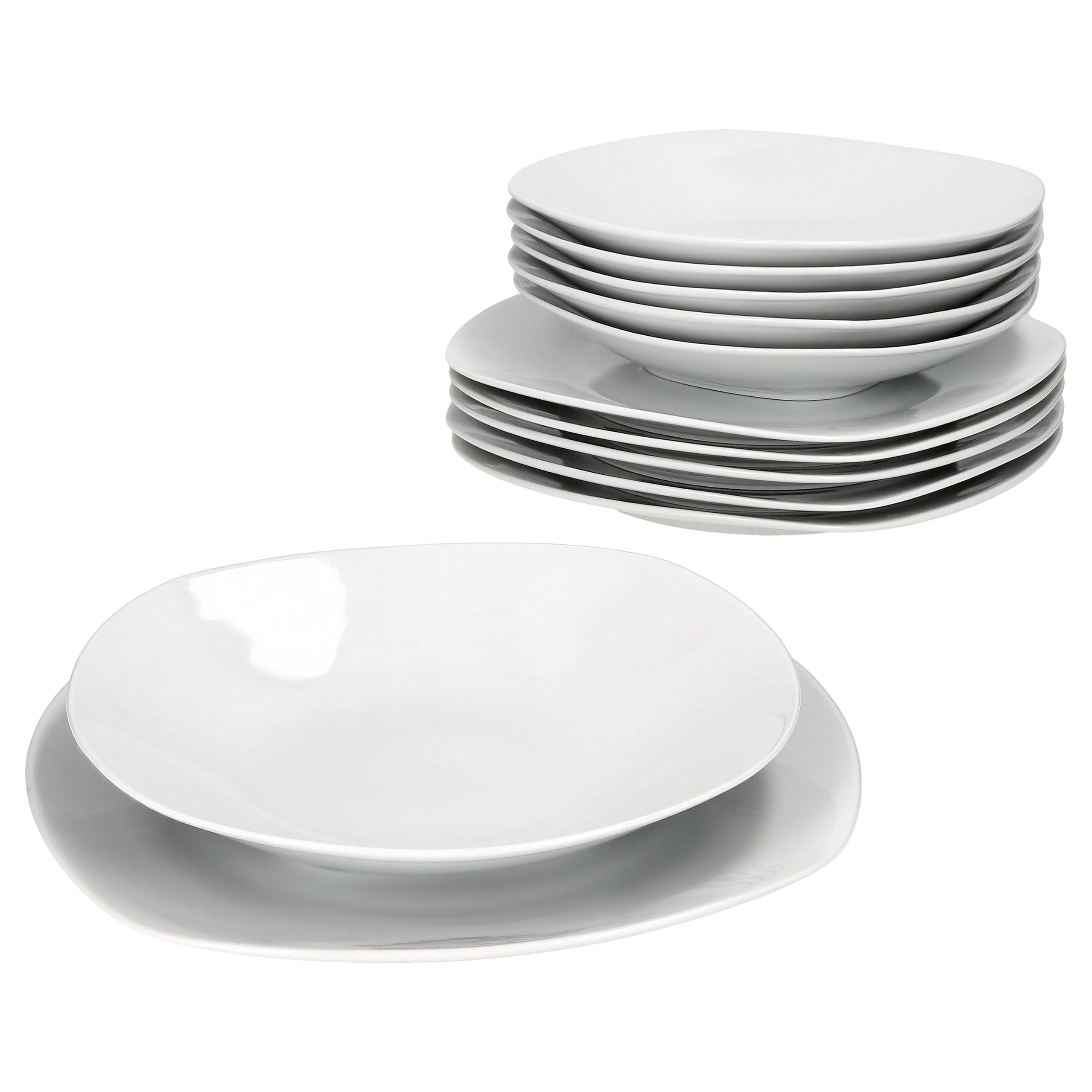 MamboCat Lotta 12-częściowy serwis stołowy, białe porcelanowe naczynia dla 6 osób, 6 talerzy do zupy i 6 talerzy obiadowych, talerze obiadowe i głębokie talerze do sałatek i makaronów, talerze na