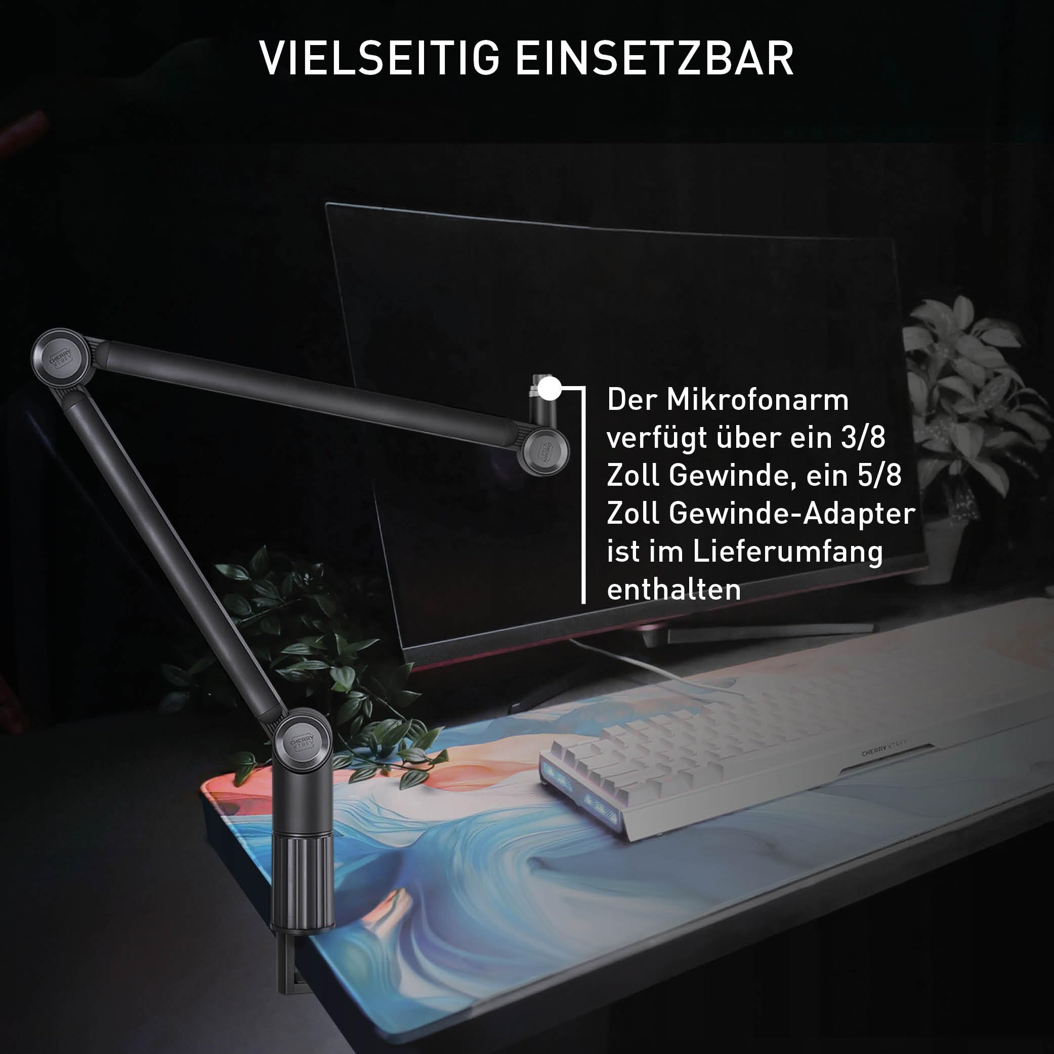 CHERRY XTRFY NGALE BOOM ARM, Robuster Mikrofonarm aus Aluminium, Schwarz