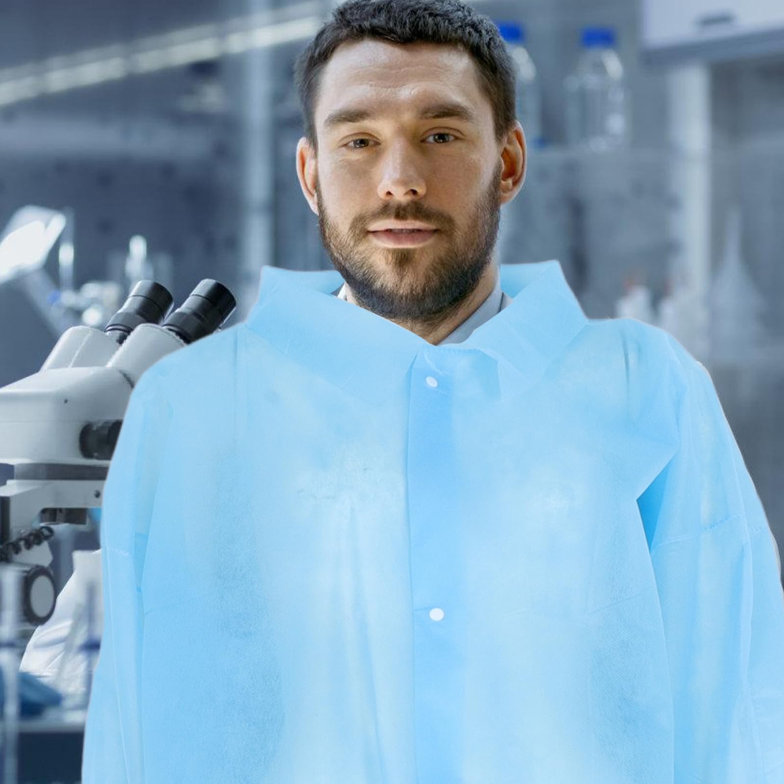 PRETYZOOM 10pièces Blouses de Laboratoire Jetables Tissu Non Tissé Pp Fermeture par Boutons Protection la Poussière pour Hommes et Femmes pour Environnements de Travail et Laboratoires