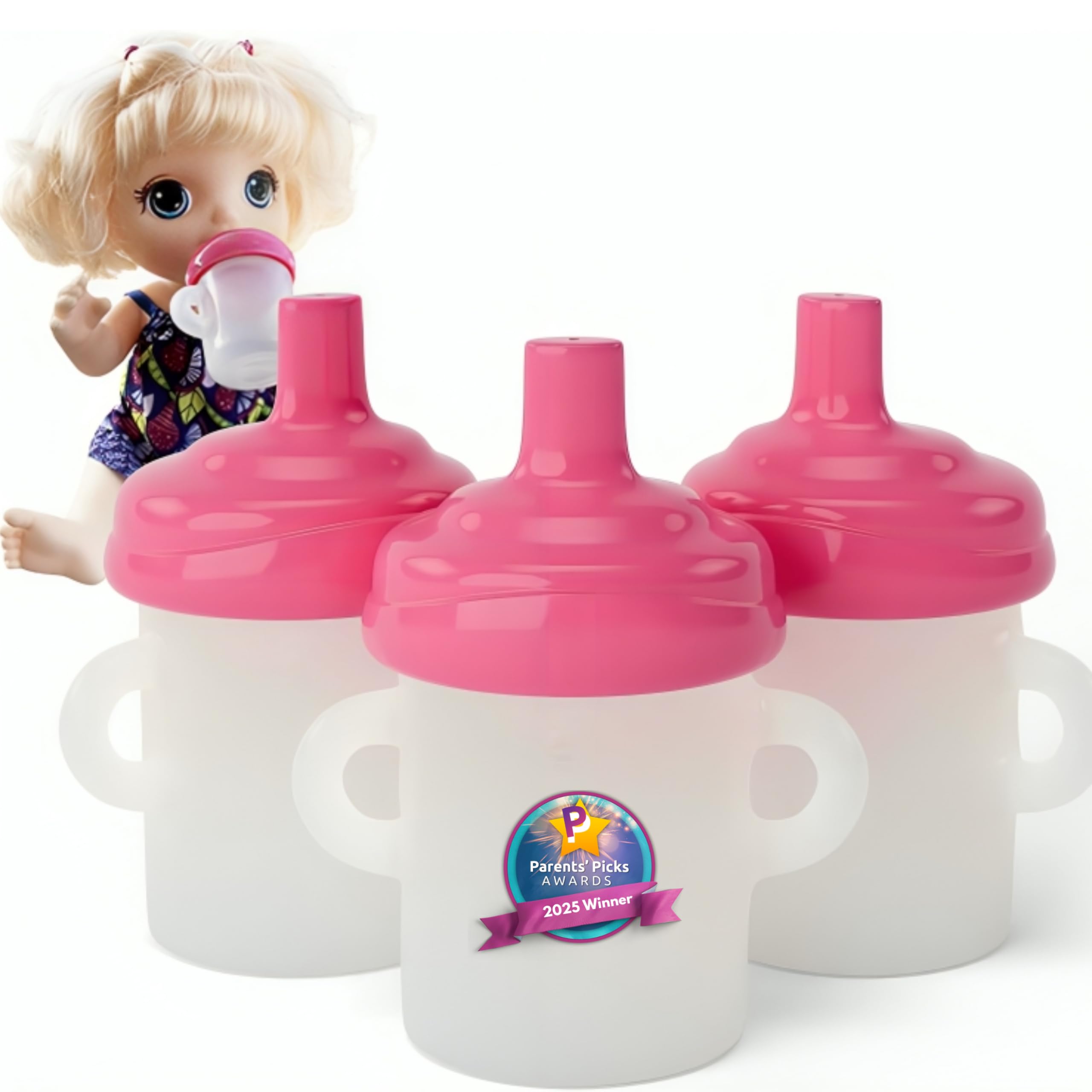 Doll Buddies 4 oz Sippy Cup (3 Pack) | Plastic Sippy Cups for Baby Alive Dolls Drinking Accessories
