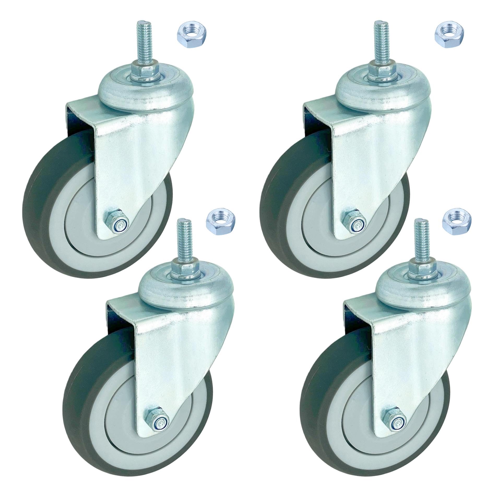 Nfbcxutkw Grey Tpr 4 Inch Swivel Caster Wheels Heavy Duty, 3/8"-16X1 Threaded Stem Casters Set Of 4, Tpr Rubber Wheels For Hospital, Lab, Furnitures,Restaurant