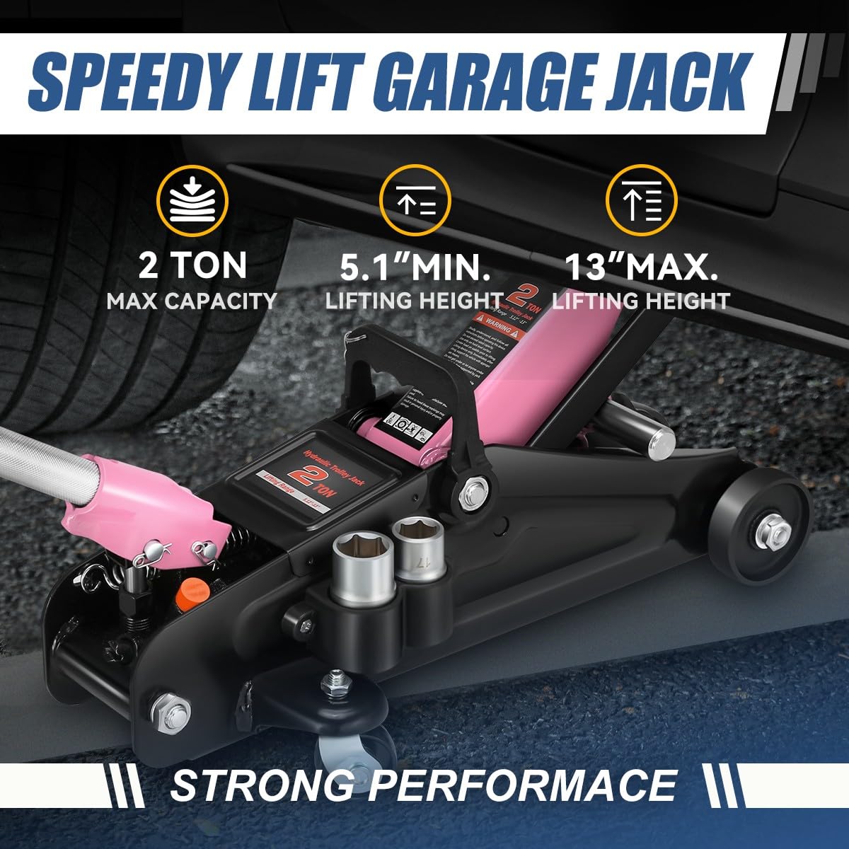 Auto Dynasty 2 Ton Floor Jack with Socket and Lock, Heavy Duty Steel Hydraulic Car Jack with Single Piston Quick Lift Pump, Hydraulic Racing Floor Jack, Lifting Range 5.1