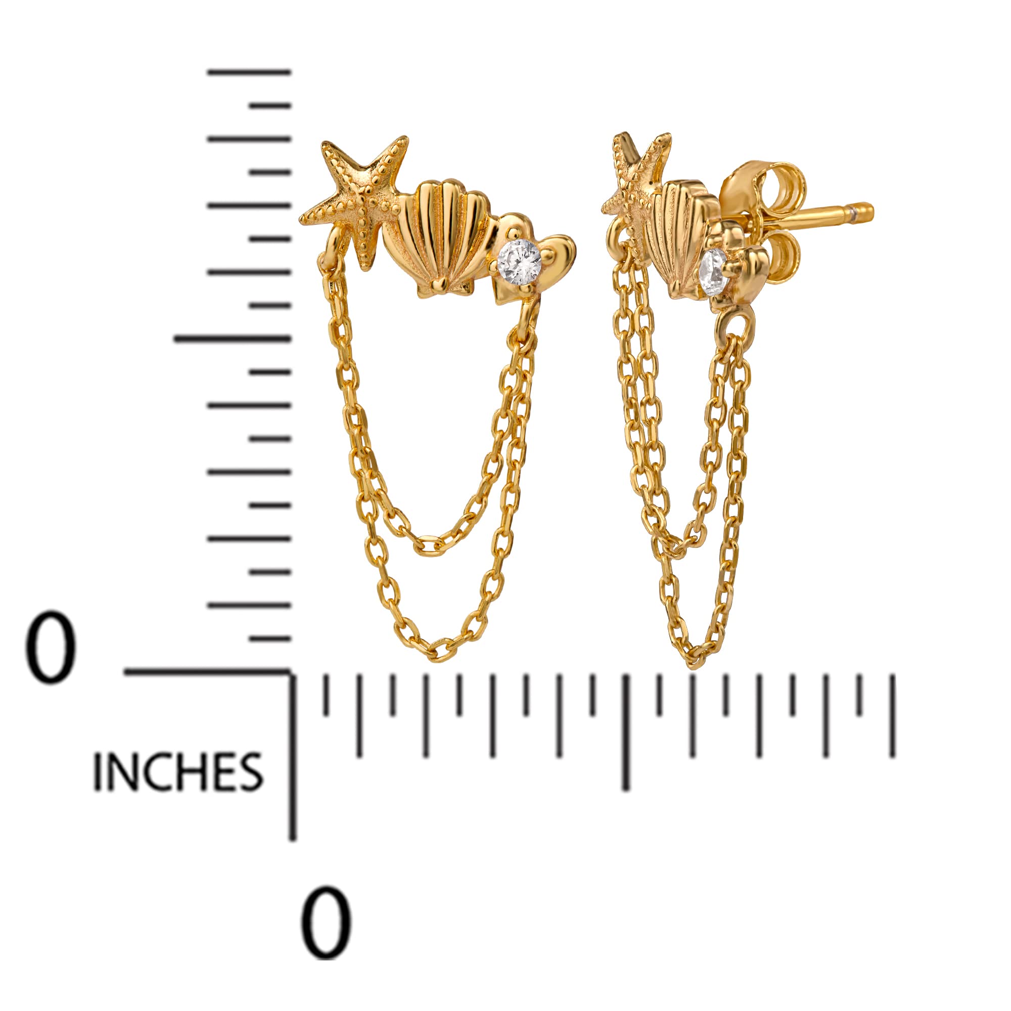 Disney Princess The Little Mermaid Gold Plated Sterling Silver Seashell Chain Dangle Earrings, Officially Licensed