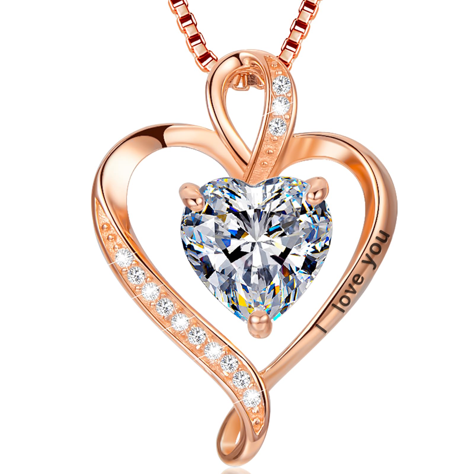 LAVUMO Collares Mujer Amor Colgante de Corazón Oro Rosa Plata de Ley 925 Collares de Mujer,Joyas Regalos para Esposa, Mamá, Novia, Cumpleaños Navidad Aniversario día de San Valentín Regalo