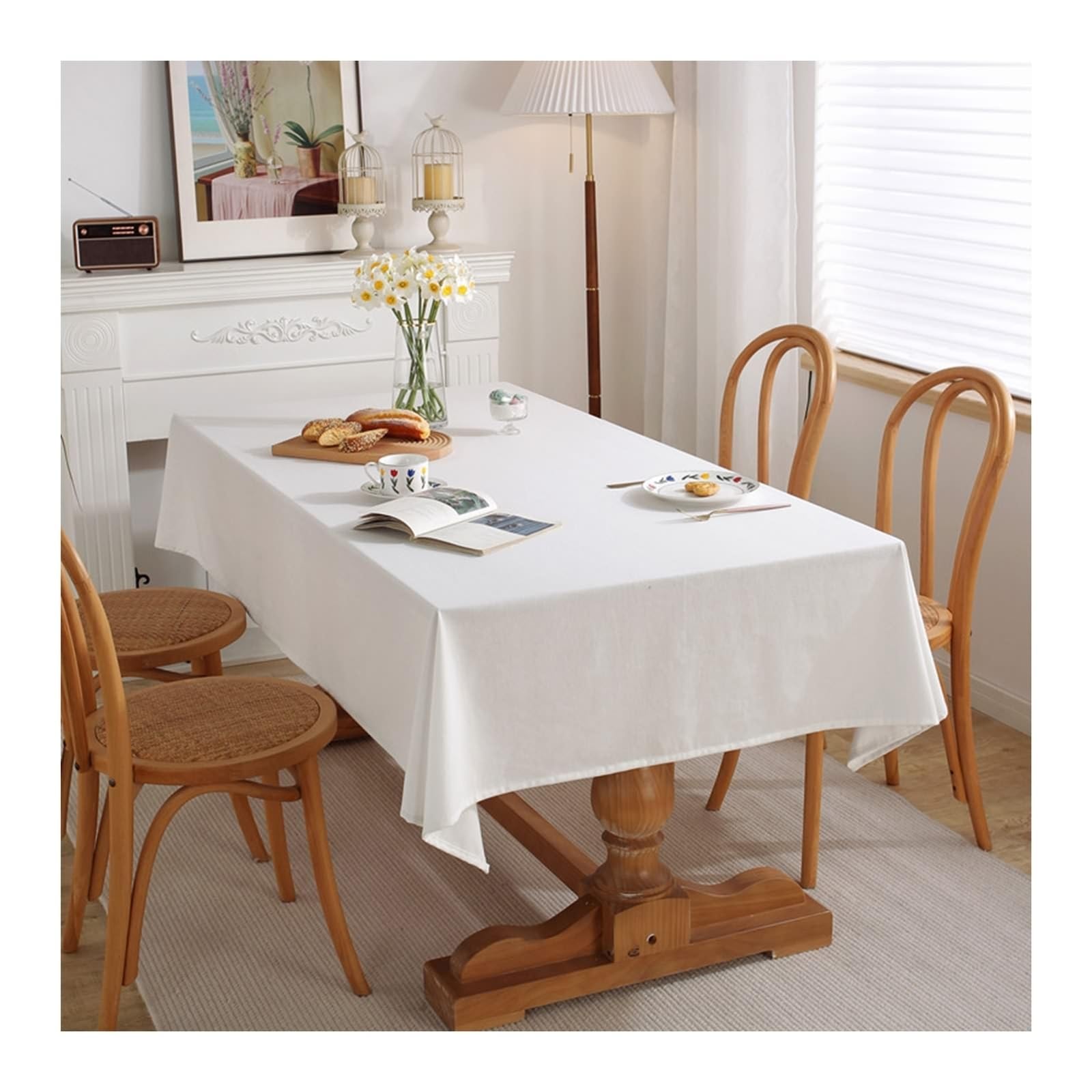 Tablecloth biały, bawełniany obrus z lnu, jednokolorowy, na zewnątrz, prostokątny, 130 x 250 cm, do salonu, jadalni, na balkon, do ogrodu