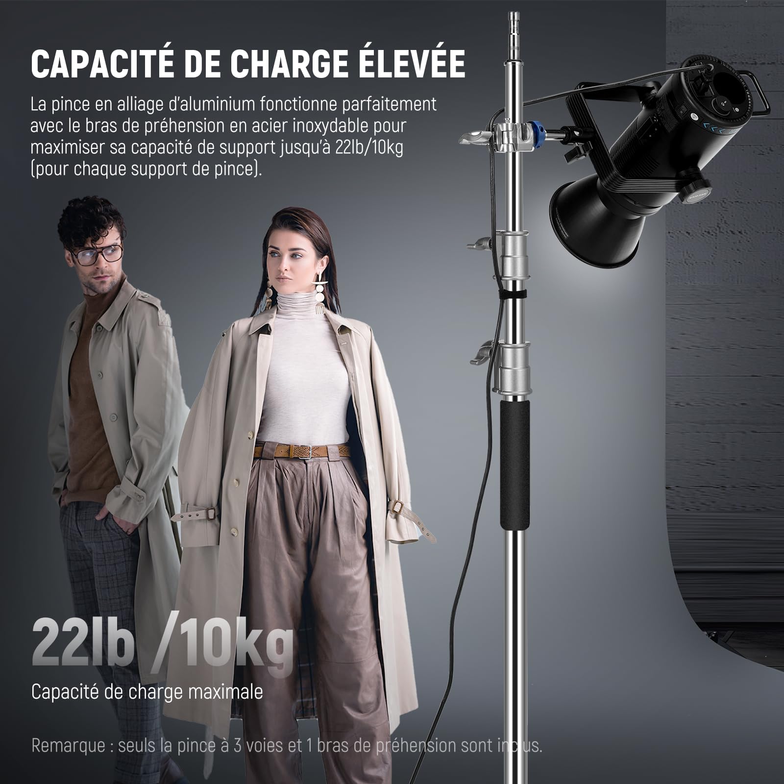 Pince 3 Voies Neewer UA045 - Pour Support C - Charge 10kg - Acier Inoxydable