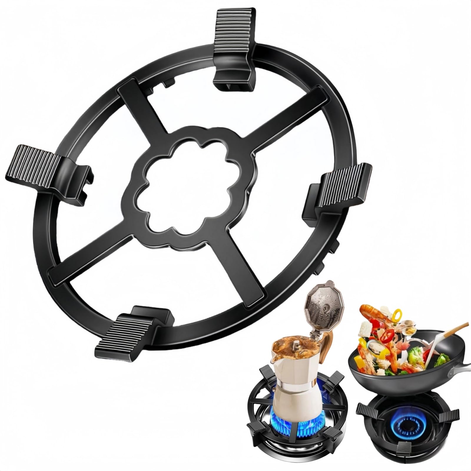 CHDEXU Cast Iron Wok Support Ring for Moka Pot, 2 in 1 Gas Ring Reducer Stovetop Stand for Woks Small Saucepan Coffee Pot, Reducer Holder for Gas Stove Hobs Cooker