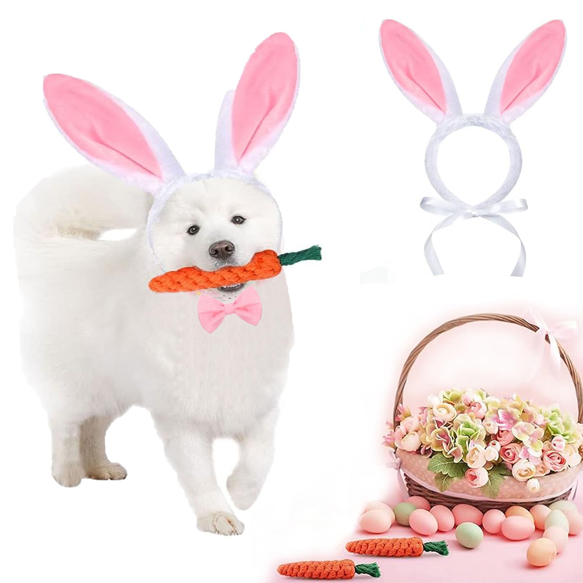 CEASELESLY Diademas de Pascua para Perros,Diadema de Orejas Conejo,Disfraces de Fiesta dePascua,Zanahoria de Juguetes para Perros,Adecuado Accesorios de Fiestas de Pascua Navidad