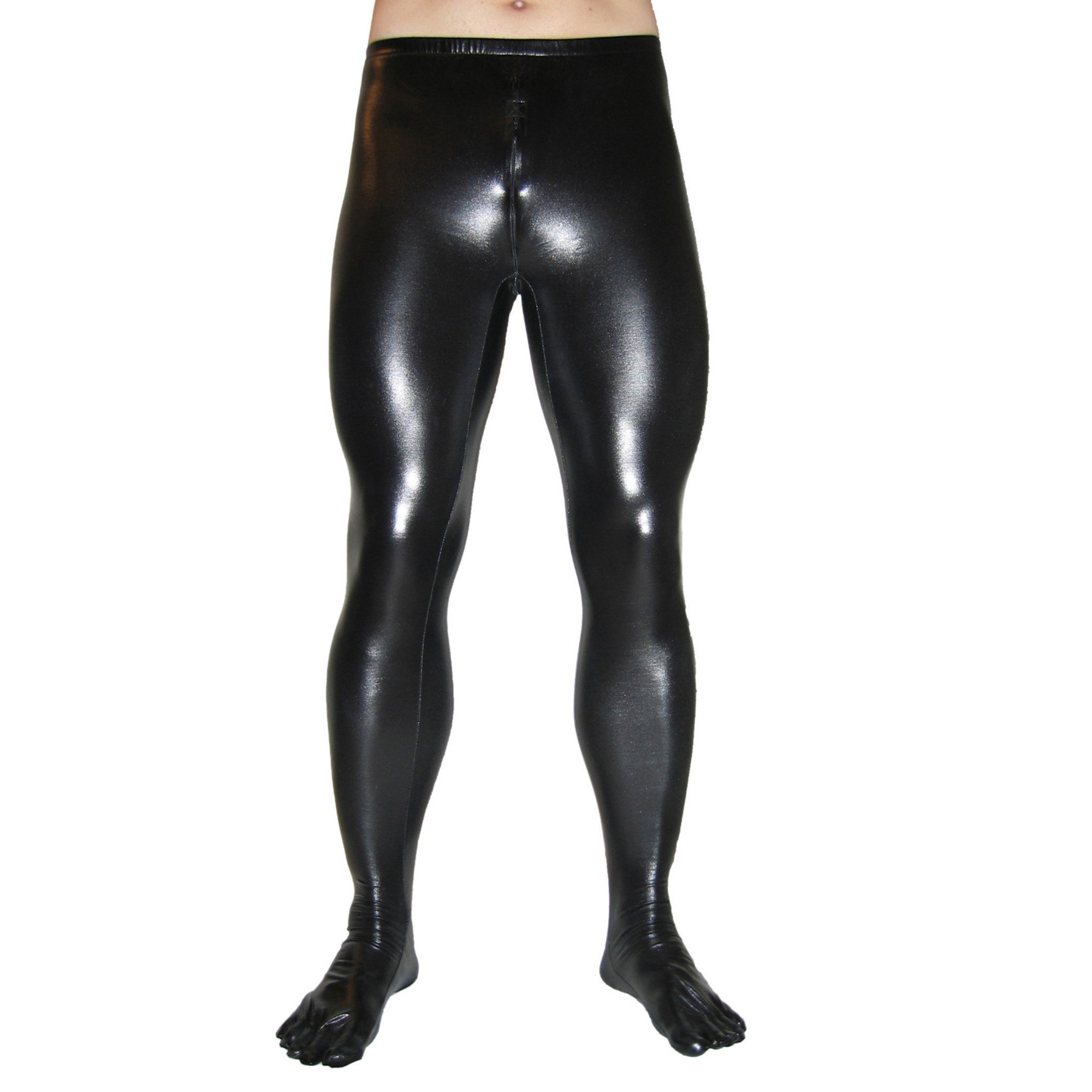 Rubberfashion glänzende Leggings Wetlook - Glanz Leggins mit Schritt Reißverschluss und Zehen für Damen und Herren