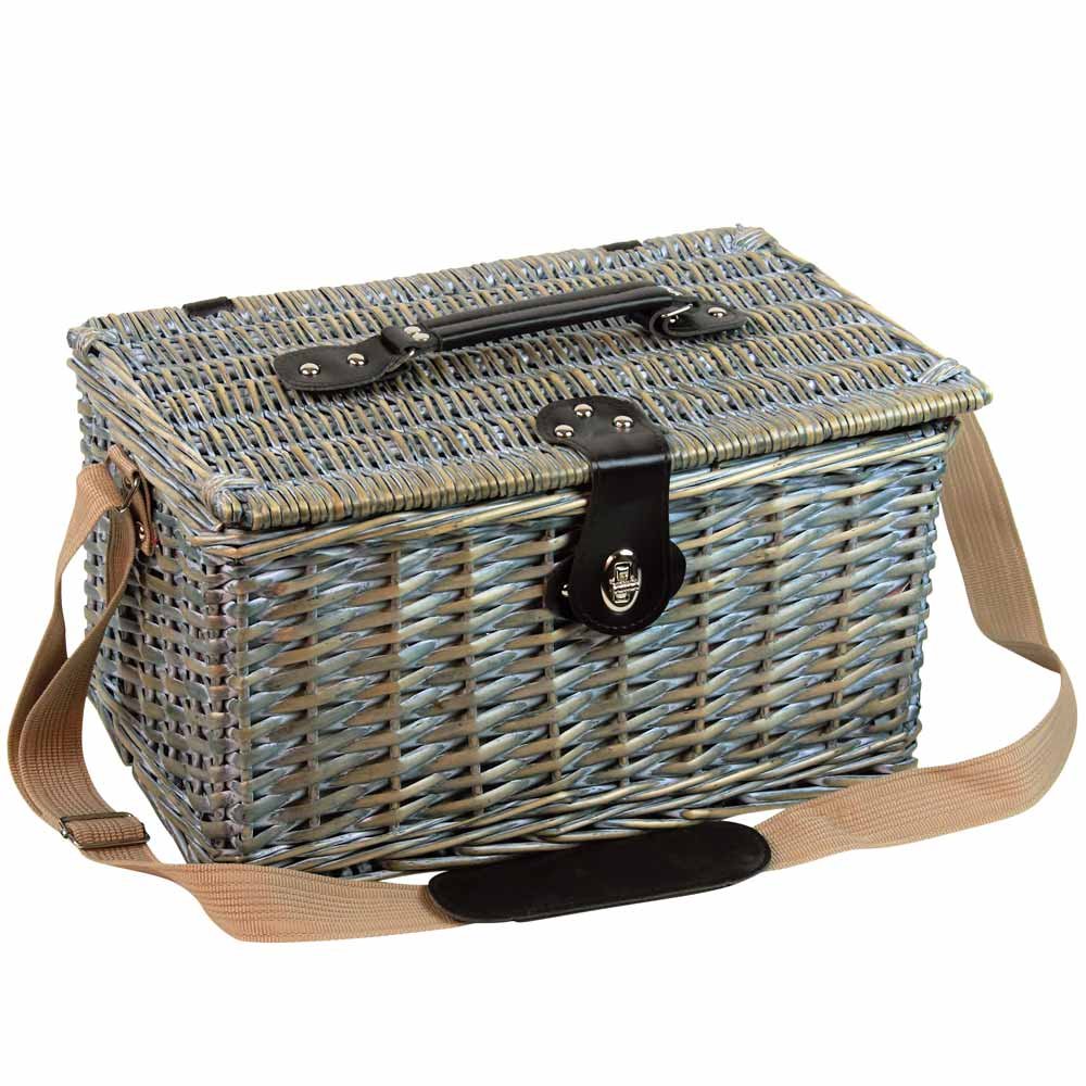 Les Jardins de la Comtesse - Cestino da picnic "Sully" in vimini grigio - 4 persone - Piatti in ceramica/bicchieri da vino - Tessuto Vichy rosso - 40 x 28 x 20 cm