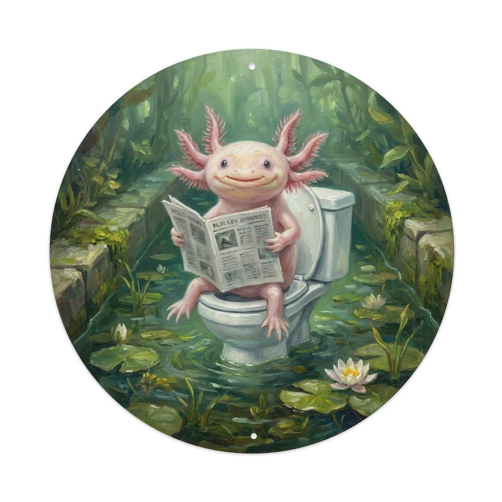Axolotl On Toilet Humorous Bathroom Ancient Canal Reads Metal Tin Sign