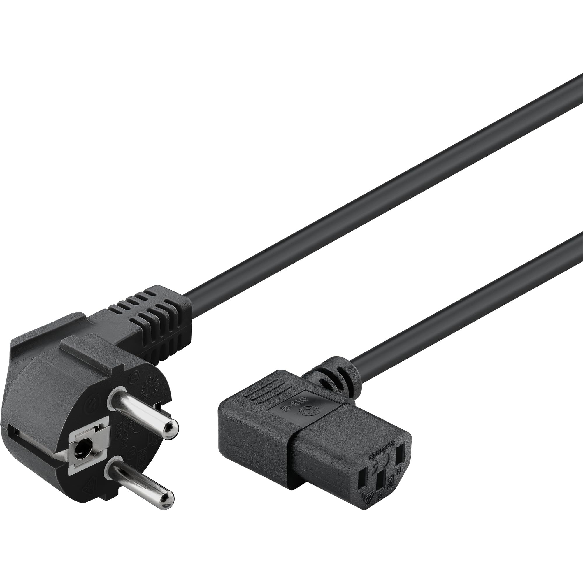 Goobay 96032 Kaltgerätekabel, 3 m, 90° C13 Winkelbuchse & 90° Schutzkontaktstecker, Schwarz