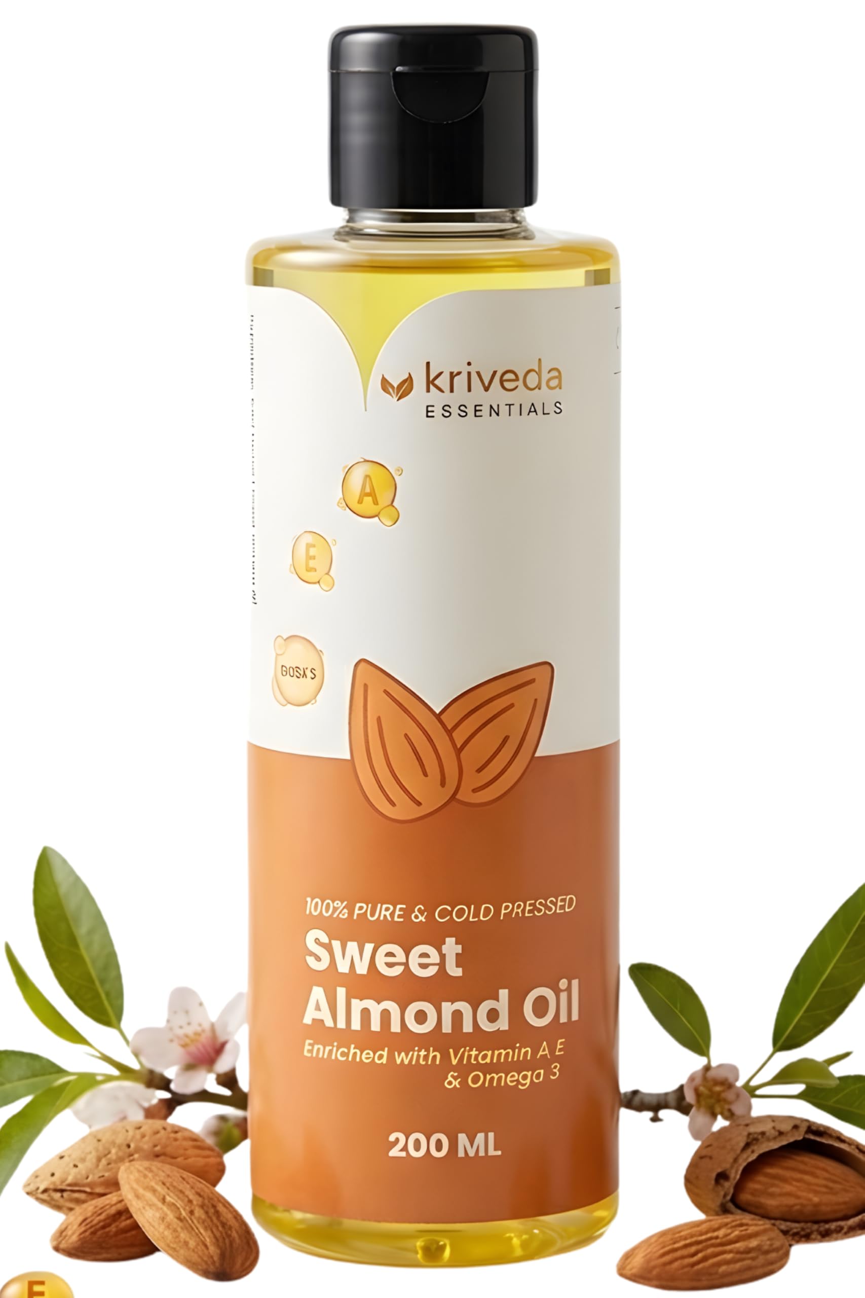 Kriveda Sweet Almond Oil 200ml | 100% Pure & Natural | Cold Pressed Badam Oil | For Hair, Skin Massage & Baby Care | No Chemicals, No Mineral Oil-picture-27