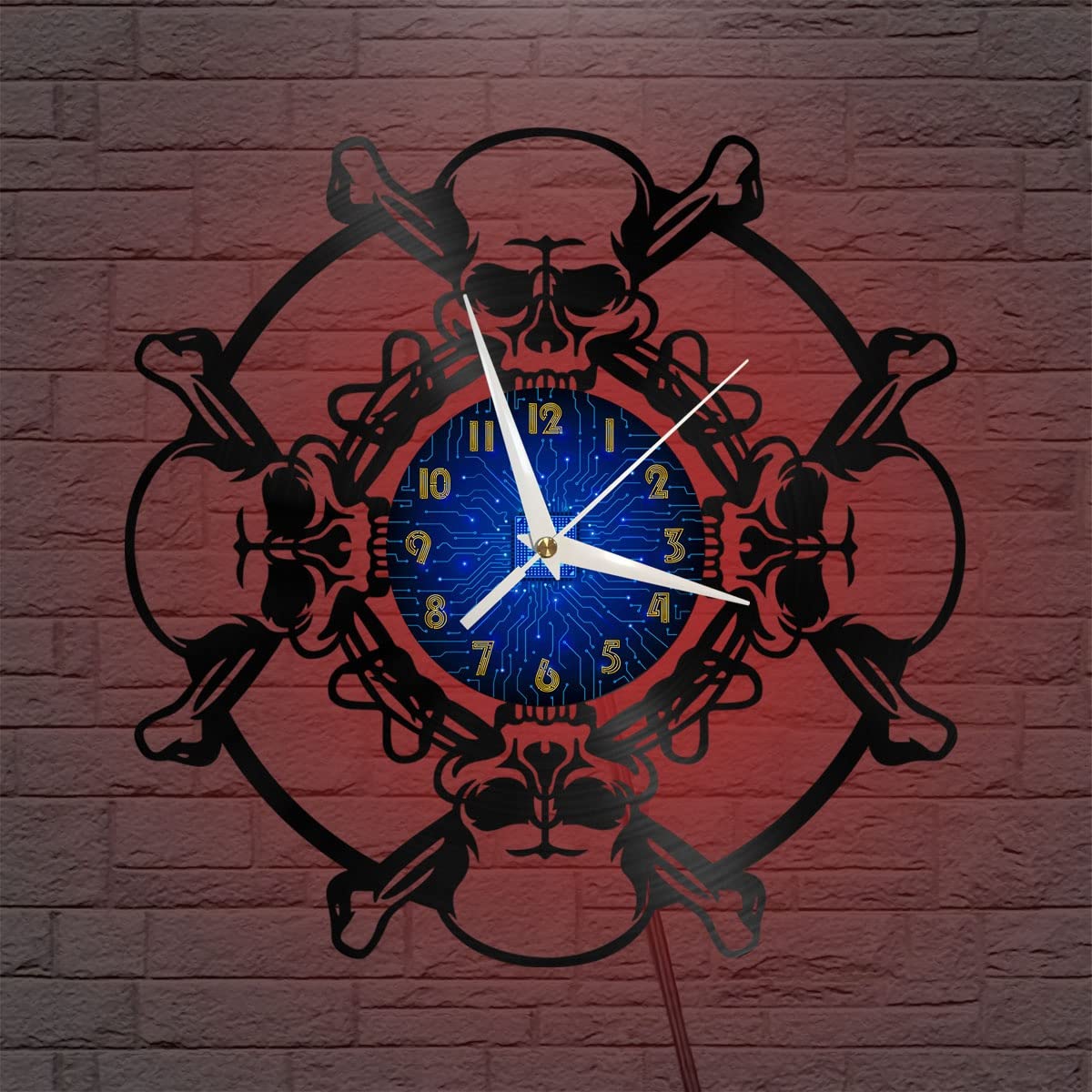 Horloge murale vinyle 12 pouces silencieuse avec éclairage LED ajustable
