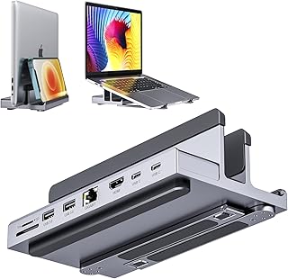 USB C Docking Station Laptop Vertical Stand, QUUGE 8 in 1 USB C Dock with 4K 60Hz HDMI 2.0, 1Gbps Ethernet, 2*USB-A 5Gbps Data Transfer, 100W, TF/SD 3.0, Desktop Management Steam Deck MacBook Pro Air