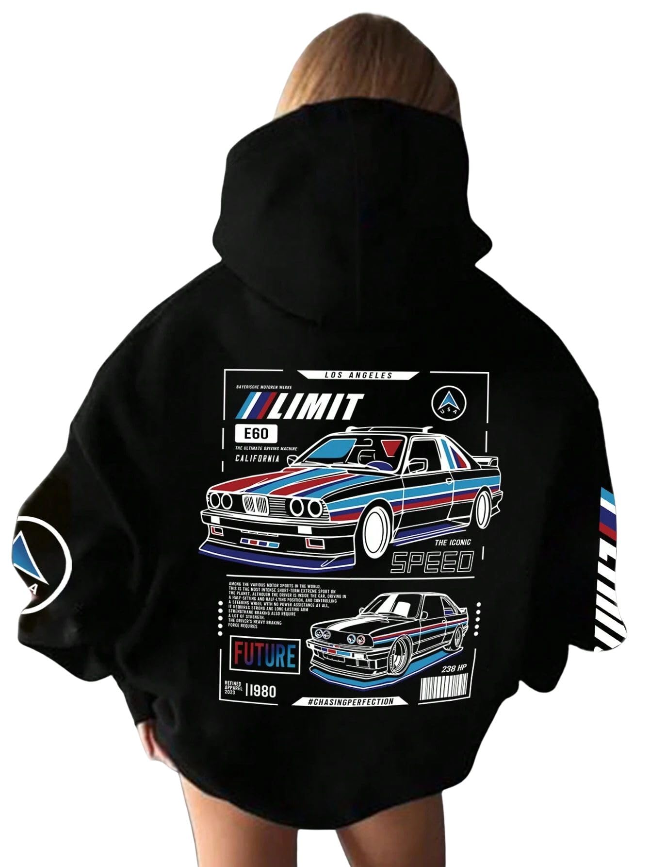 Limit Casual Zipper Hooded Sweatshirt with Car Print and Drawstring,Long Sleeve