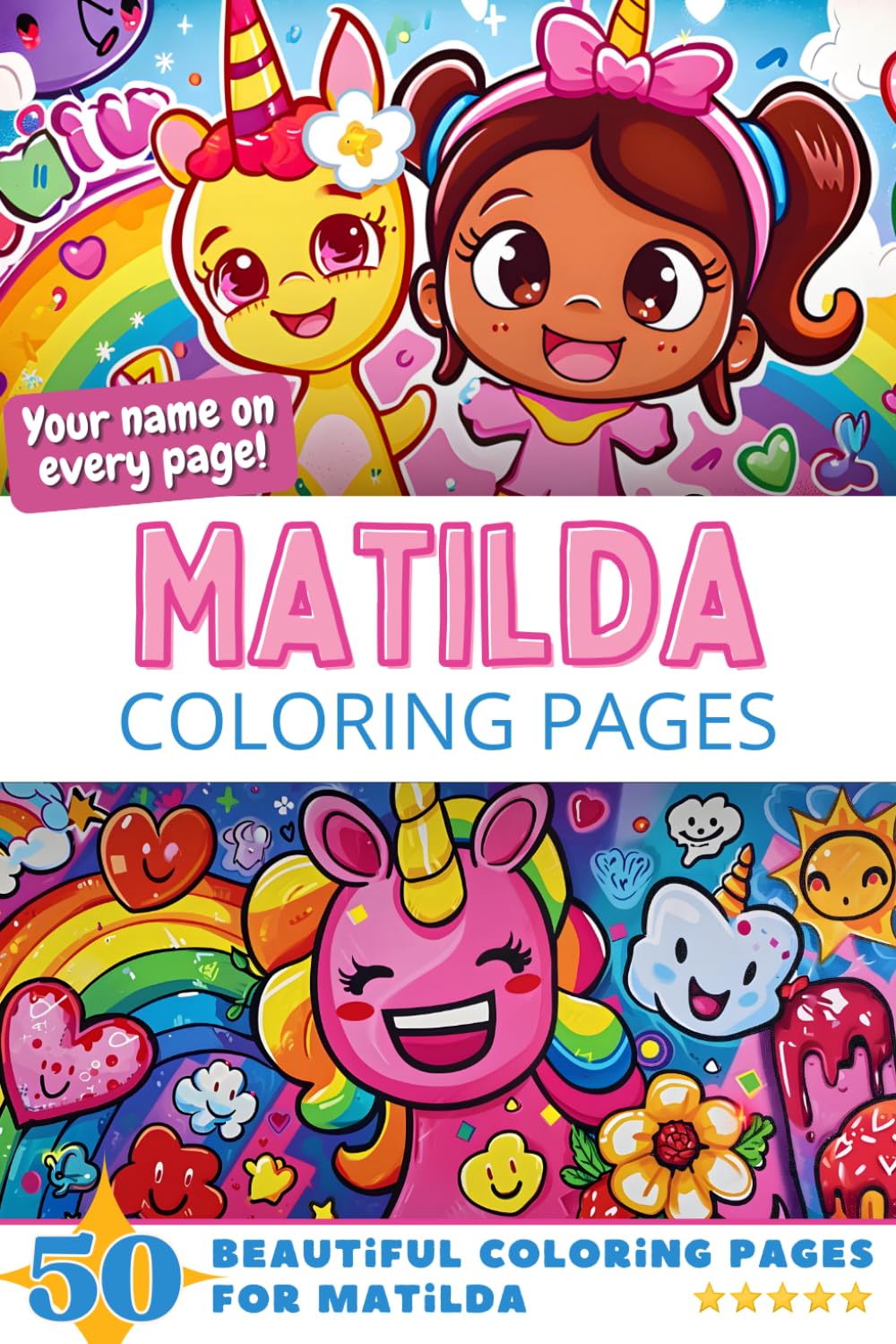 Matilda Coloring Pages: Wow-Effect! Your name on every page - Matilda coloring book - 6x9" - 50x Matilda coloring page - Fantastic Gift