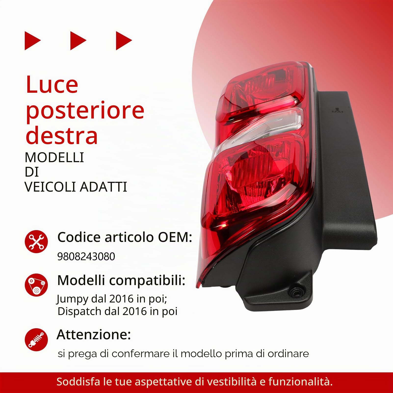 Fanale Posteriore Destro Per Citroen Jumpy Spacetourer 2016- | Faro Posteriore Peugeot Expert Traveller 2016- O.pel Zafra Vivaro C 2019- Toyota Proace 2016- Lato Passeggero 9808243080