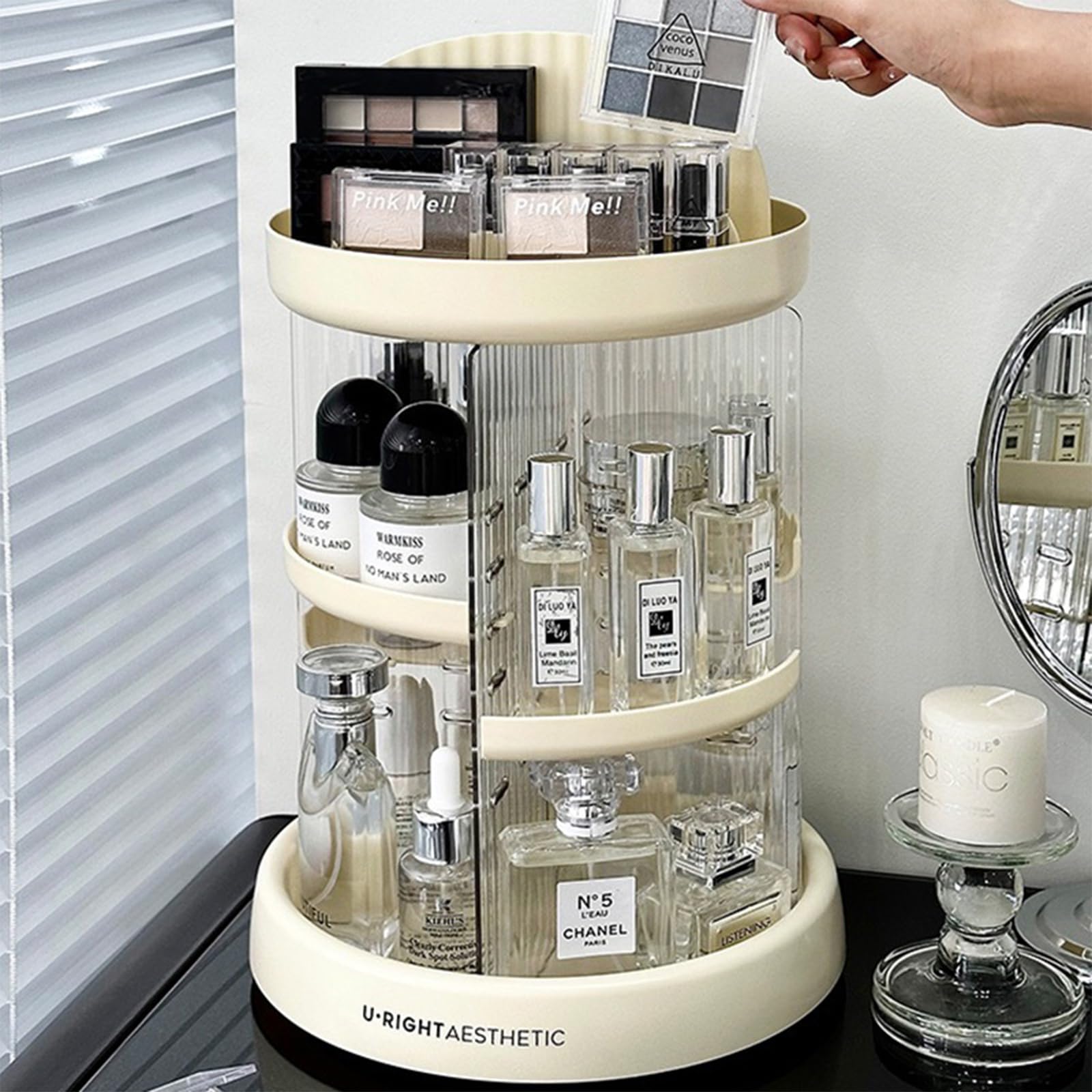 Organizer per cosmetici girevole, 25,6 x 32 cm, in plastica, con scomparti multipli, ideale per gli amanti del trucco rotante (trasparente)