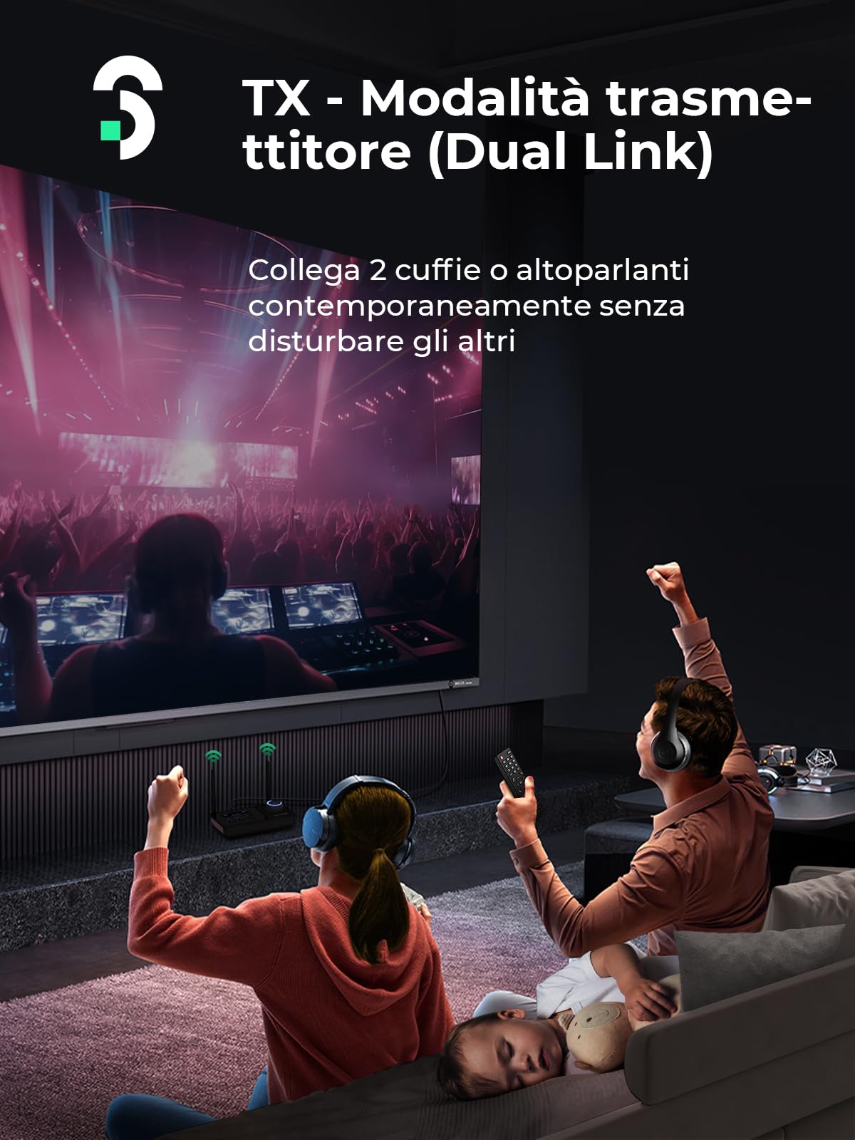SOOMFON 3 in 1 Adattatore Audio Bluetooth 5.3, Trasmettitore/Ricevitore/Bypass Bluetooth 5.3 con doppia antenna & LCD Display 1.8 pollici, per TV, Cuffie, PC, HiFi, Casse, Aux/Ottico/RCA, Nero
