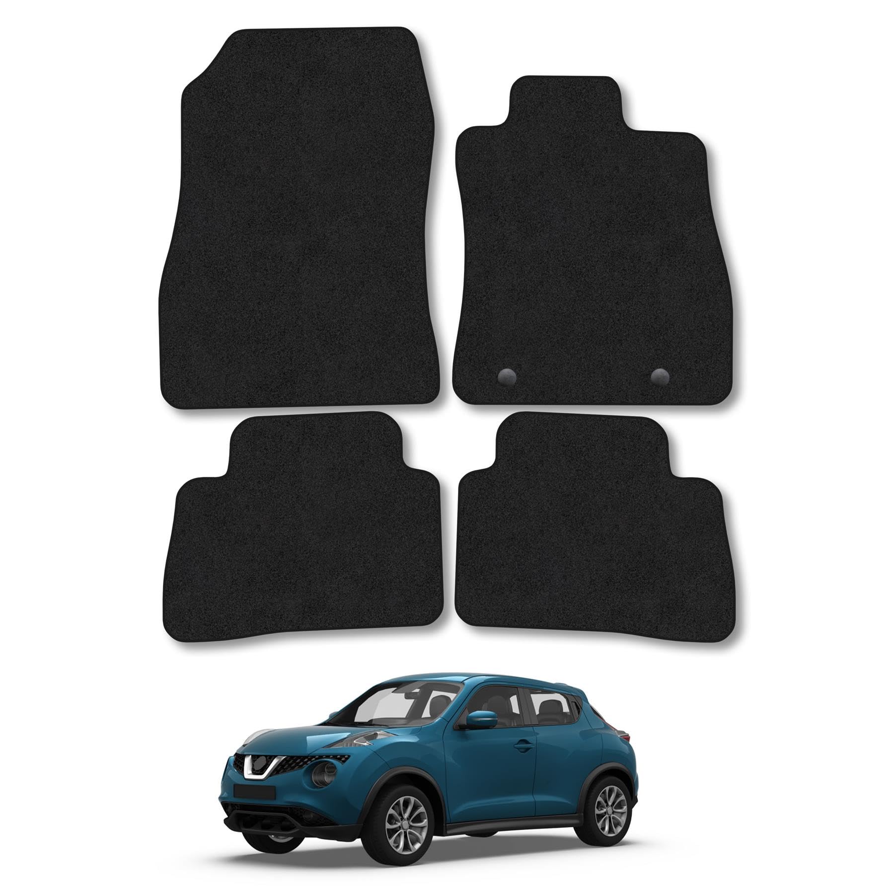 Nissan Juke (2010-2019) Car Mats Accessories Tailored Fit Carpet Floor Mats Non Slip Black Trim Full Coverage Compatible Accessory Front Rear Set Anti Slip Granulated Backing Hand-Finished Clips