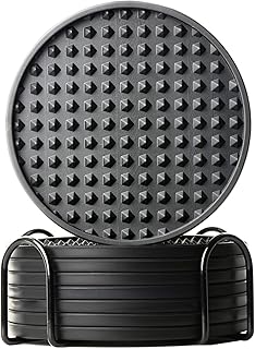 Drink Coasters Set of 8, Silicone Coasters for Drinks with Holder, Cup Mat for Drinks Non-Slip Non-Stick, for Any Table Type Furniture from Damage, Coasters for Fits Any Size of Cup (Black Coasters)