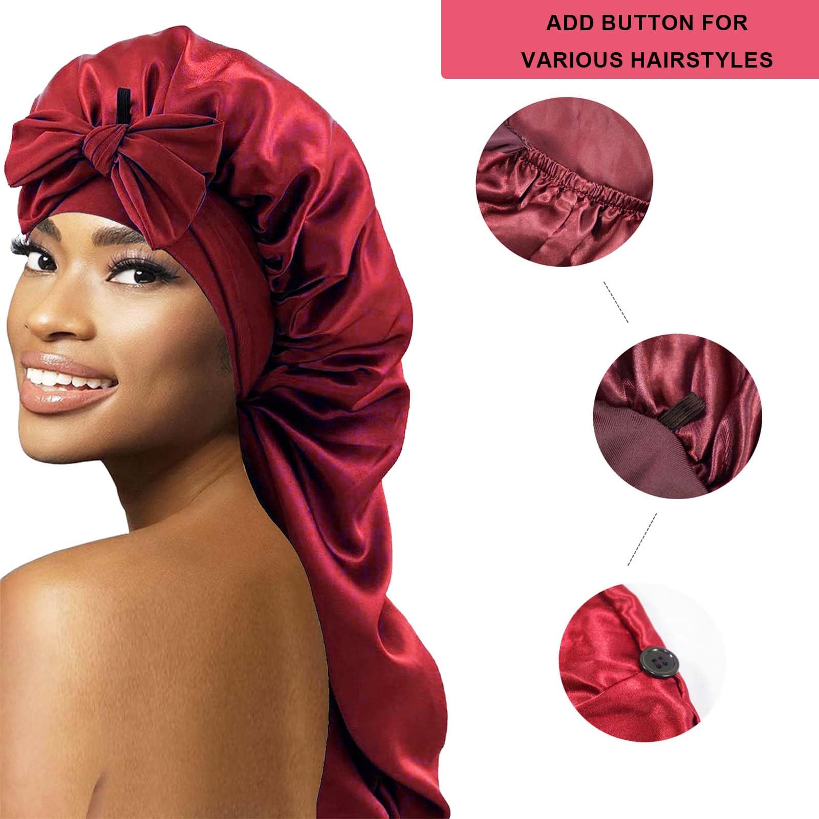 ShiningUU Hair Bonnet for Sleeping Burgundy Sleep Bonnet - Image 4