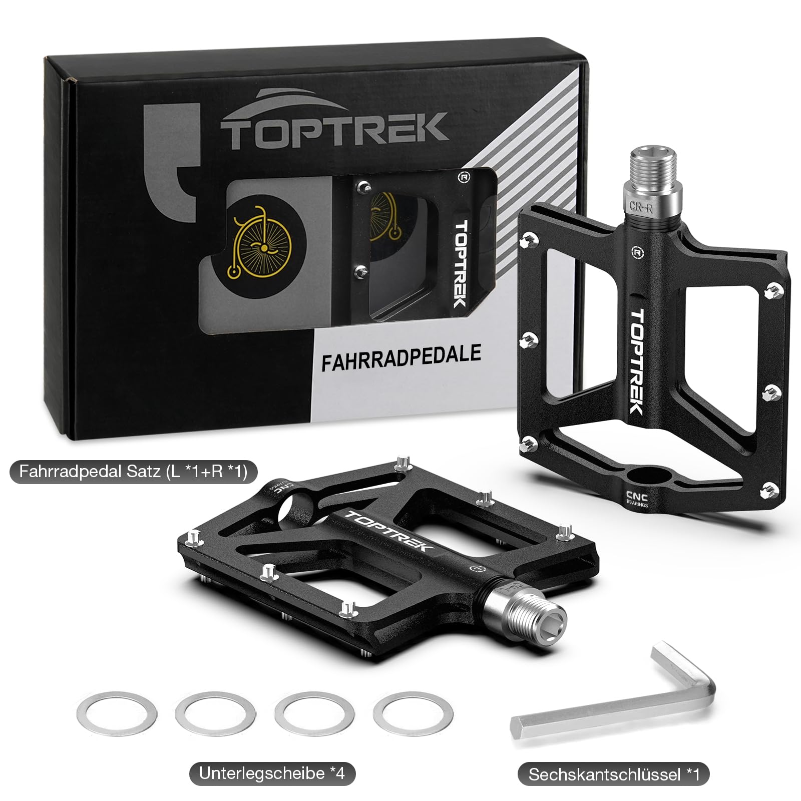 toptrek Pedały rowerowe, CNC, aluminiowe, antypoślizgowe, z 3 uszczelnionymi łożyskami, pedały MTB 9/16", płaskie pedały do MTB, rowerów wyścigowych, BMX, trekkingu, rowerów elektrycznych