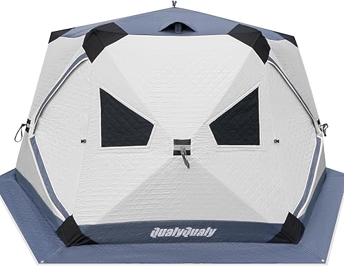QualyQualy Ice Fishing Tent Insulated, 6 Sided Insulated Ice Fishing Shelter for 6-7 Person, Portable Pop-Up Ice Shanty Shack, Winter Fishing