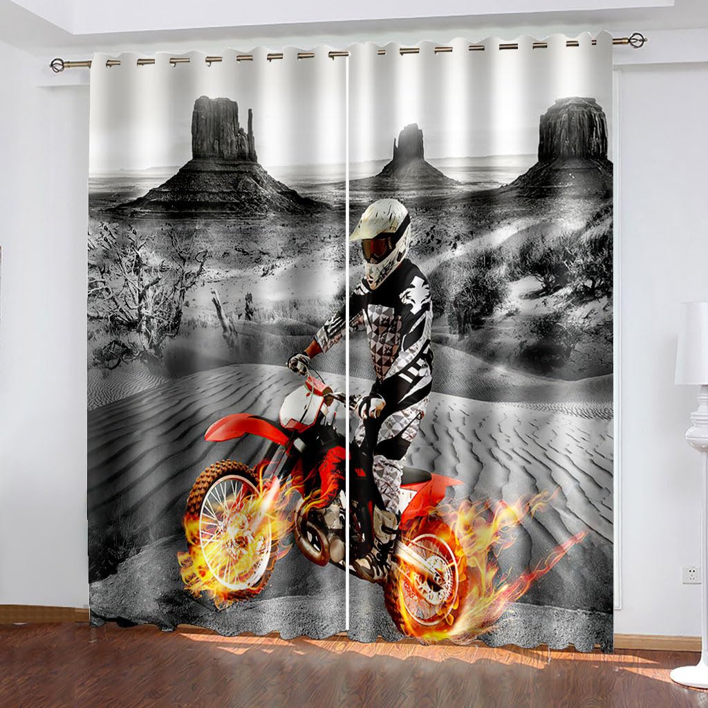ZZTBQ Motorbike Blackout Curtains 54 Inch Drop for Bedroom Motocross Rider Eyelet Thermal Curtains Drapes Racing Motorcycle Dirt Bike Short Blackout Curtains for Living Room/Kitchen 52 x 54 Inch