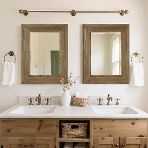 Miniatura 3 de WallBeyond Espejo de pared con marco de madera de granja de 24 x 36 pulgadas, espejo de baño de madera natural, espejo de pared rectangular de