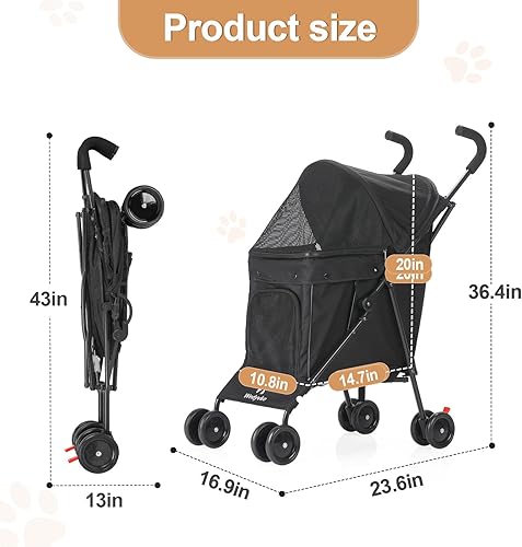 Miniatura 2 de Wedyvko Cochecito portátil de viaje para perros, cochecito para mascotas para cachorros pequeños, perros y gatos, hasta 33 libras, color negro