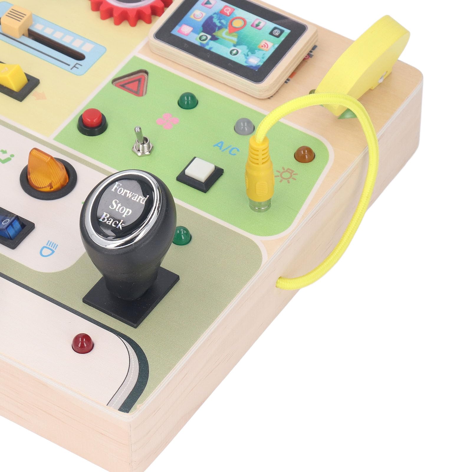Holz-Lenkrad-Spielzeug, Helles LED-Sensorbrett für Kleinkinder ab 3 Jahren, Lindenholz-Material, 30 X 21,5 X 8,5 cm