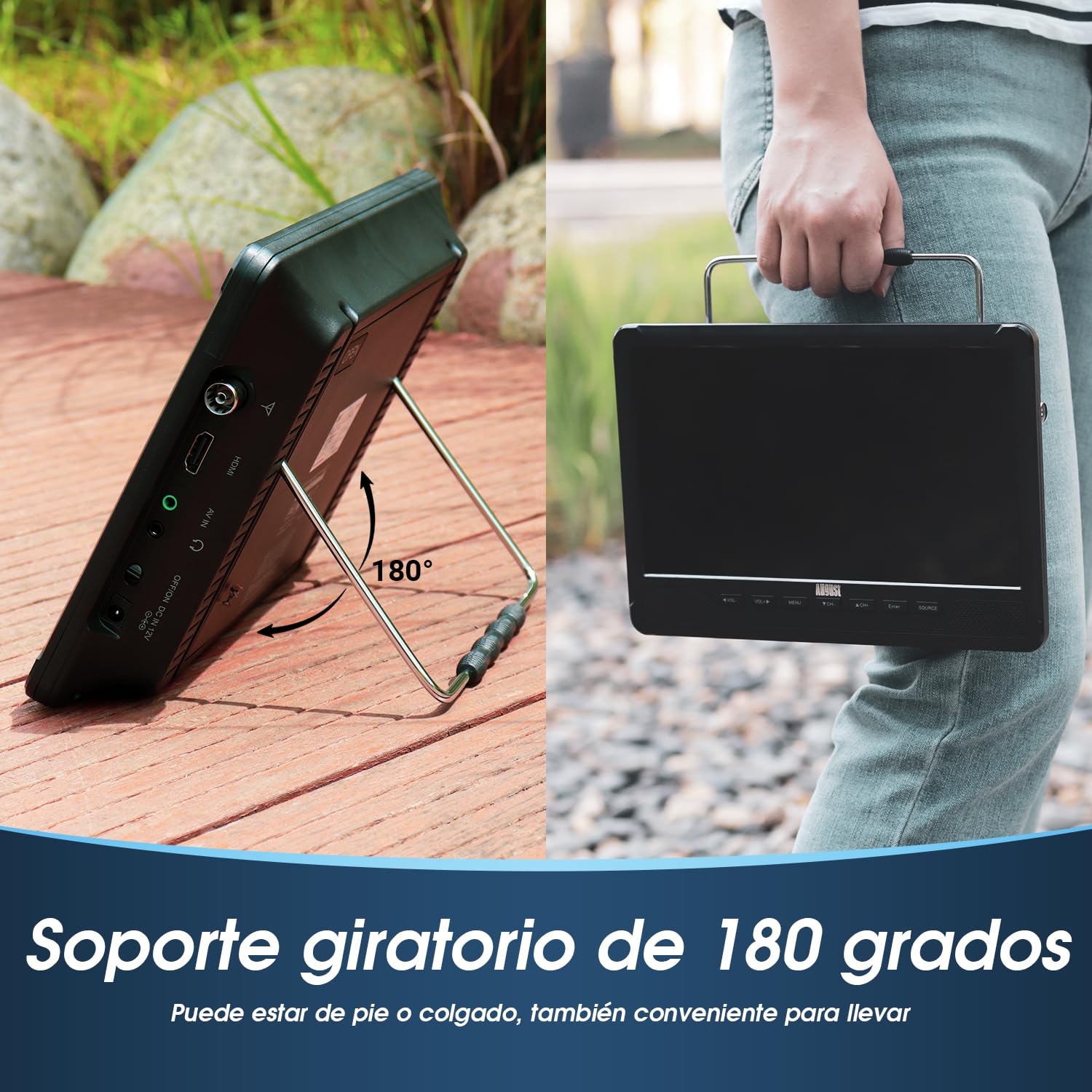 August DA383 Television Portatil 10 Pulgadas con Reproductor DVD Integrado, DVB-T2 HD Mini TV con TDT Batería Recargable,CD/DVD/USB/Tarjeta SD,HDMI, AV-Aux out Viajes Caravana y Casa