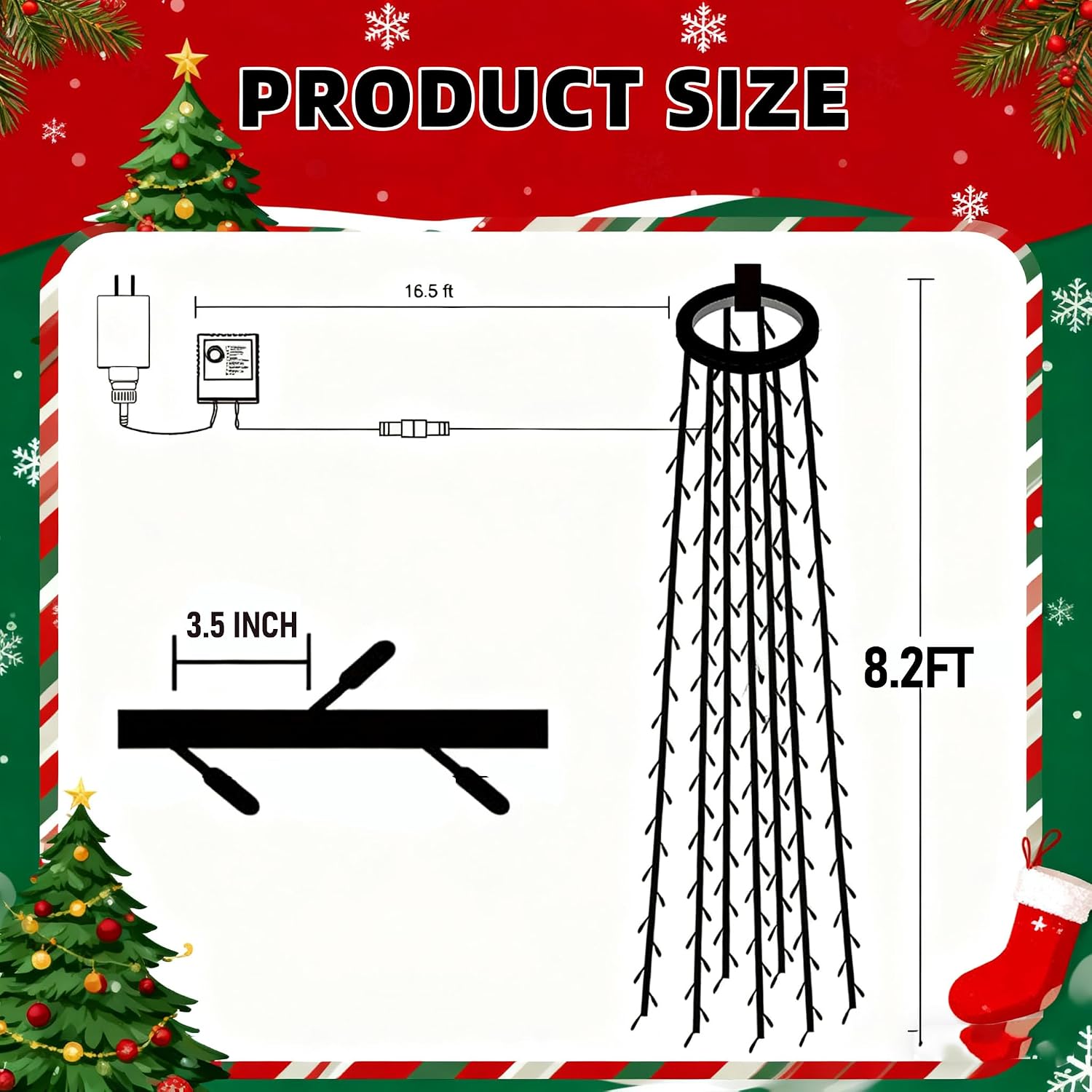 TW SHINE Christmas Tree Lights, 448 LED Christmas Waterfall Tree Topper Lights with 8 Lighting Modes & Remote, 8.2FT X 16 Lines String Light for Indoor Outdoor Party Xmas Decoration, Multi-Colored