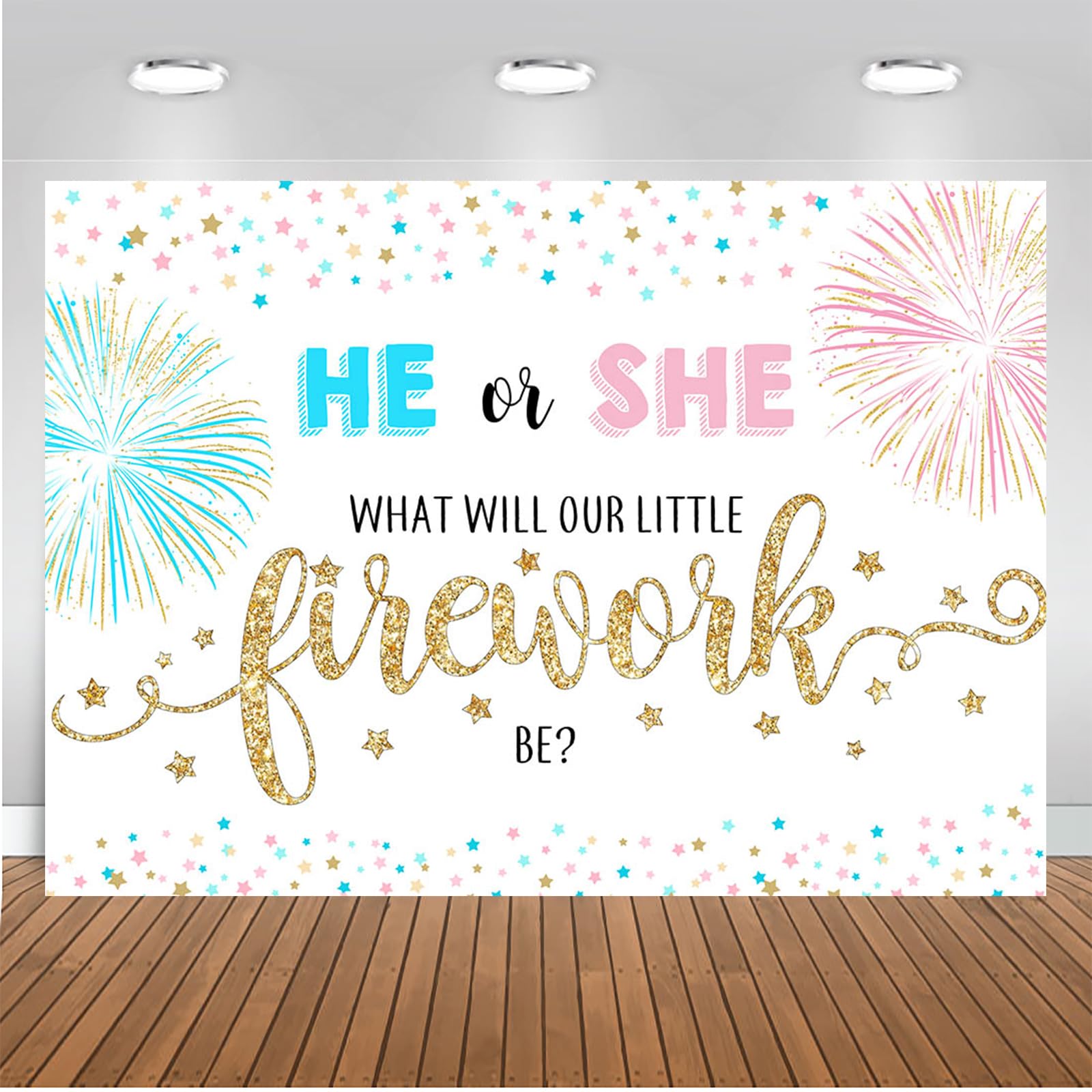 Mocsicka 4th of July Firework Gender Reveal Backdrop 7x5ft Independence Day He or She Gender Reveal Party Decorations Blue and Pink Fireworks Colorful