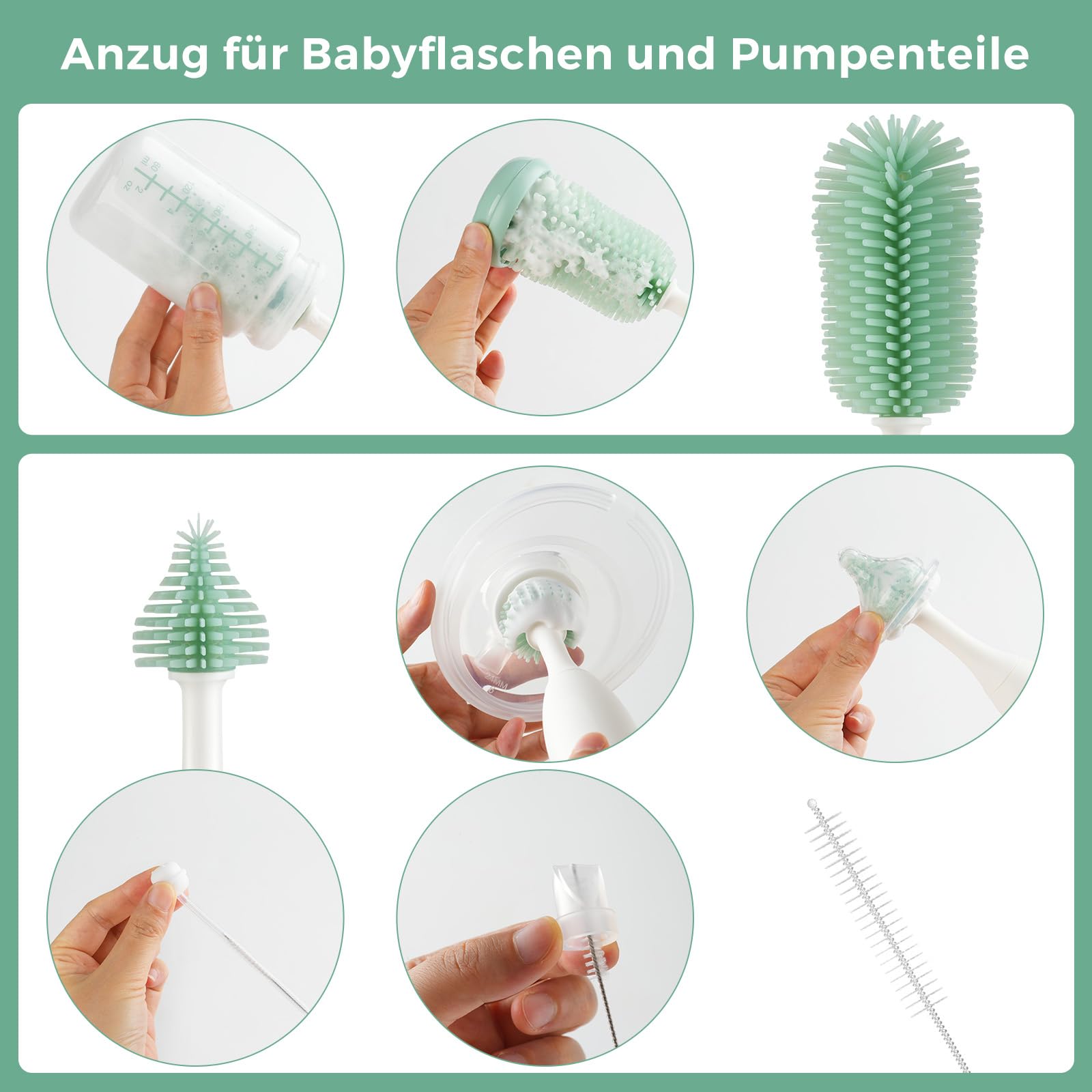 Momcozy Flaschenbürsten Set Pro, Innovatives Push-Press-Design zur gründlichen Reinigung & Momcozy Premium Babyflaschen Trockenständer – Vertikaler Flaschenhalter für 18 Flaschen & Stillzubehör
