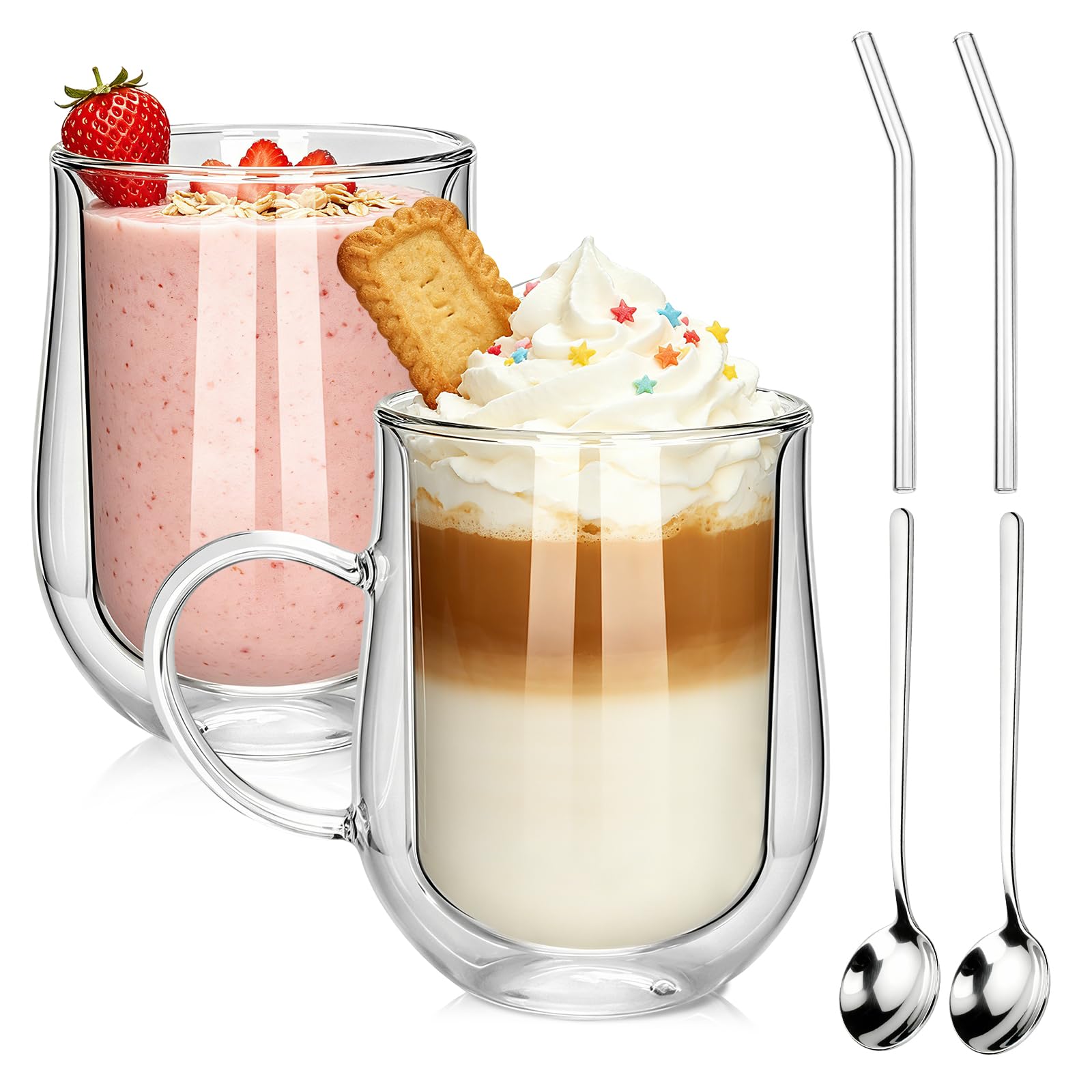 BELICOO 2x480ml Double Walled Coffee Cups Cappuccino Latte Macchiato Mugs