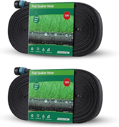 JOOSEN Manguera de remojo de 75 pies, 2 paquetes de 12 pulgada de manguera de goteo consistente de doble capa que ahorra un 80% de agua, a prueba de