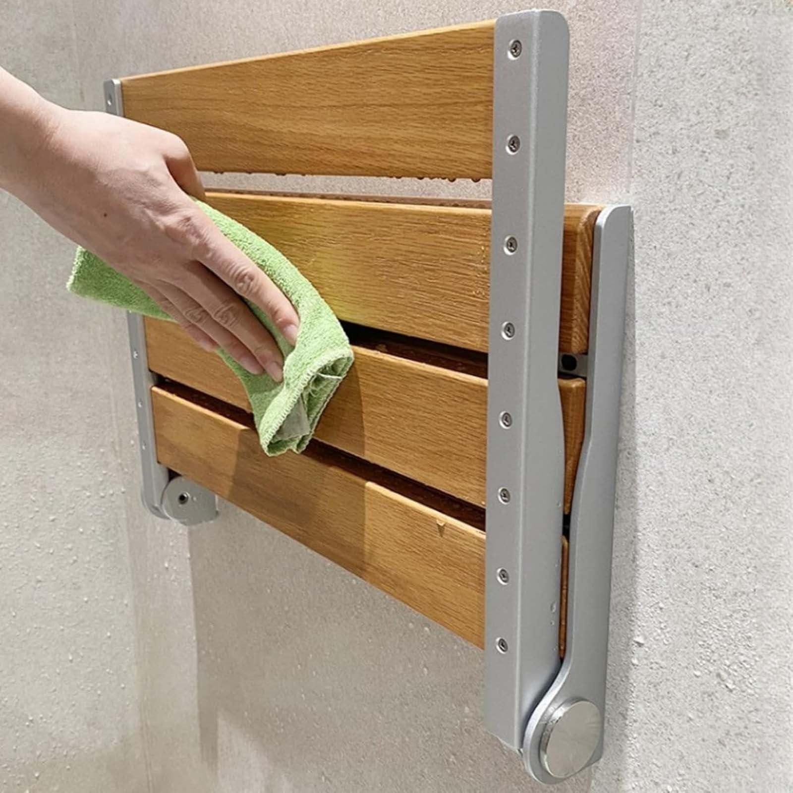 Asiento de ducha plegable montado en la pared, diseño que ahorra espacio, soporte de acero inoxidable, soporta hasta 440 libras, ideal para hogares, baños y pasillos