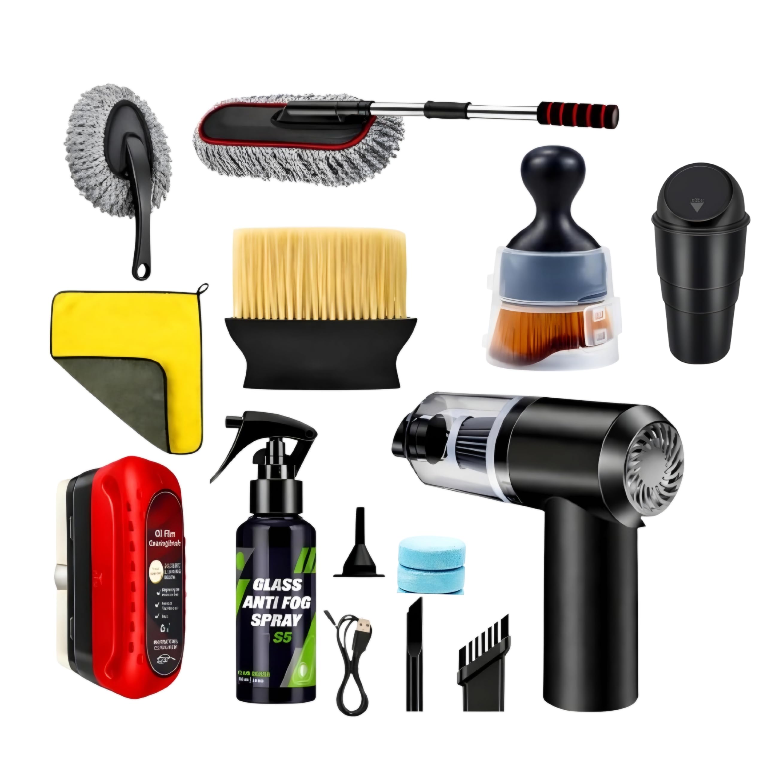 10 PCS Complete Car Interior Cleaning Kit Combo with Portable Car Vacuum Cleaner,Car Duster,Detailing Brush, Anti Fog Spray Microfiber Cloth,Car dustbin |Car Accessories Set-image-39